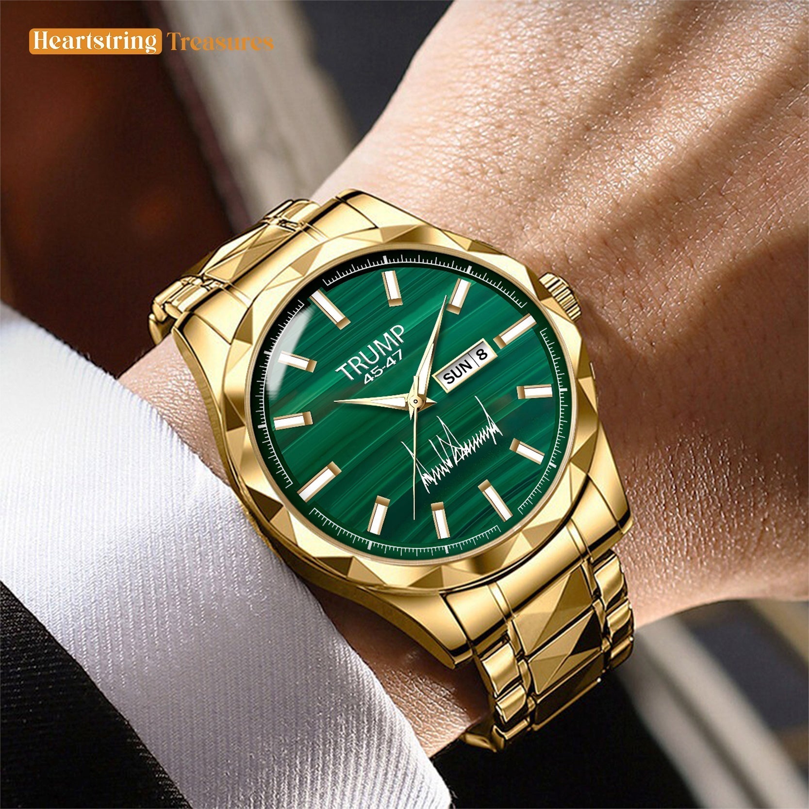 TRUMP Watch 45-47 Luxury Gold –Scratched Jade Dial – Gold Watch for Men