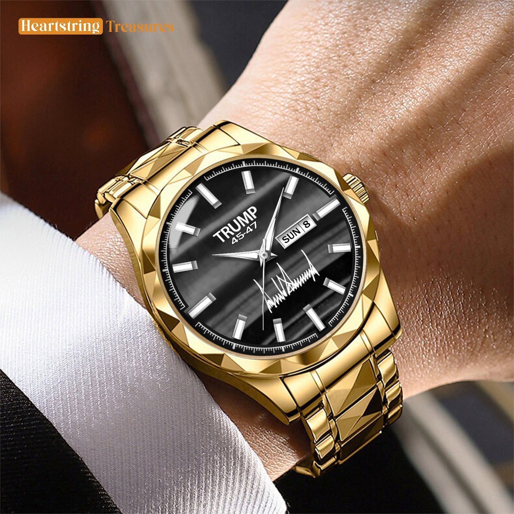 TRUMP Watch 45-47 Luxury Gold – Black White Grain – Gold Watch for Men