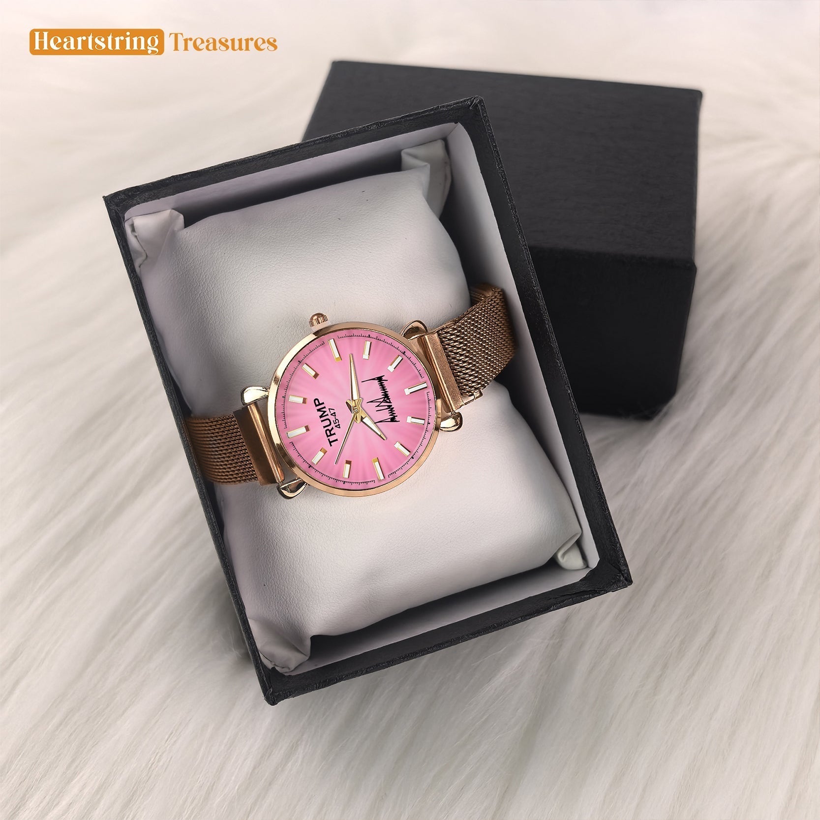 TRUMP Watch 2026 Luxury Gold - Glowing Pink Dial - Gift Watch for Women