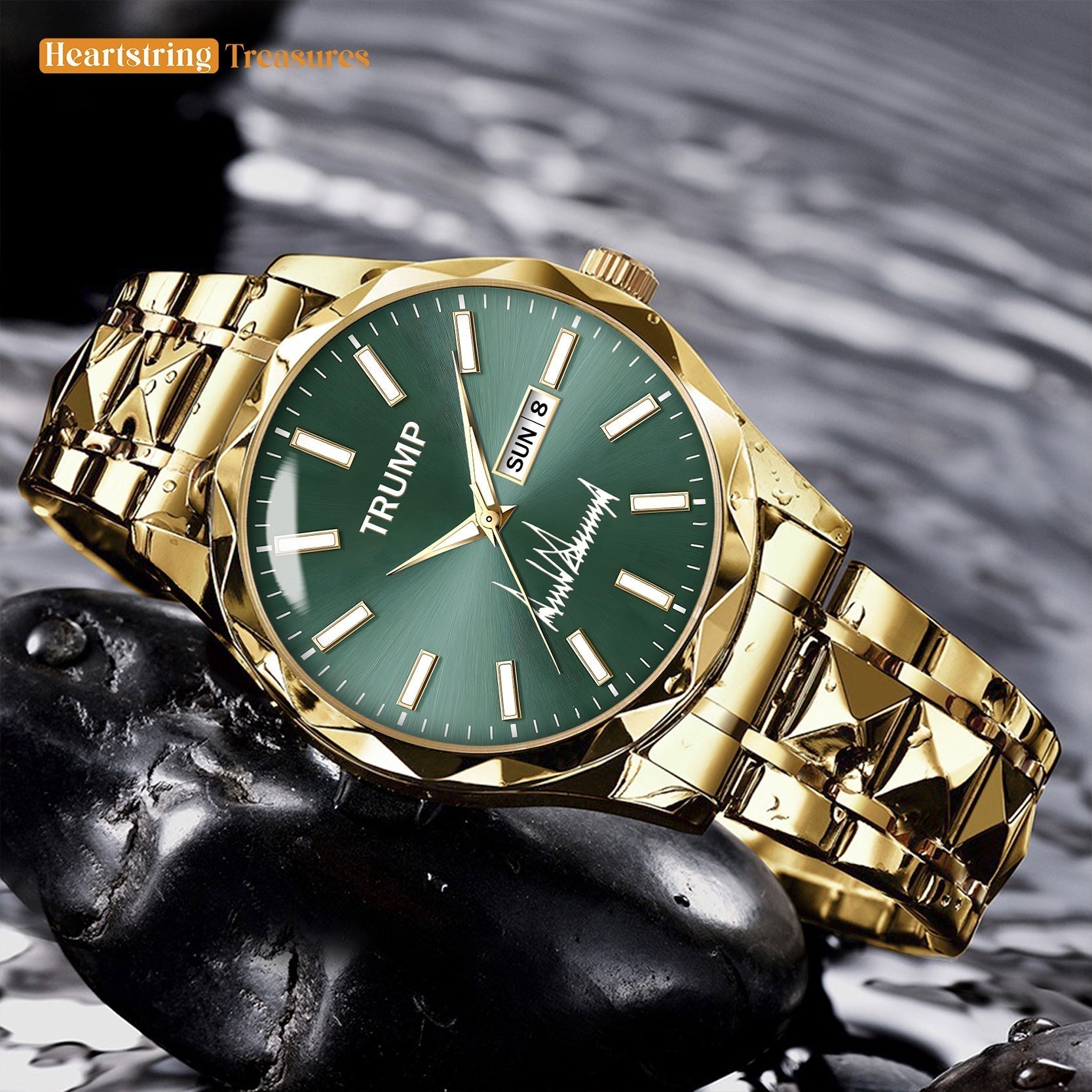 TRUMP Watch 2026 Luxury Gold – Radiant Emerald Dial – Gold Watch for Men