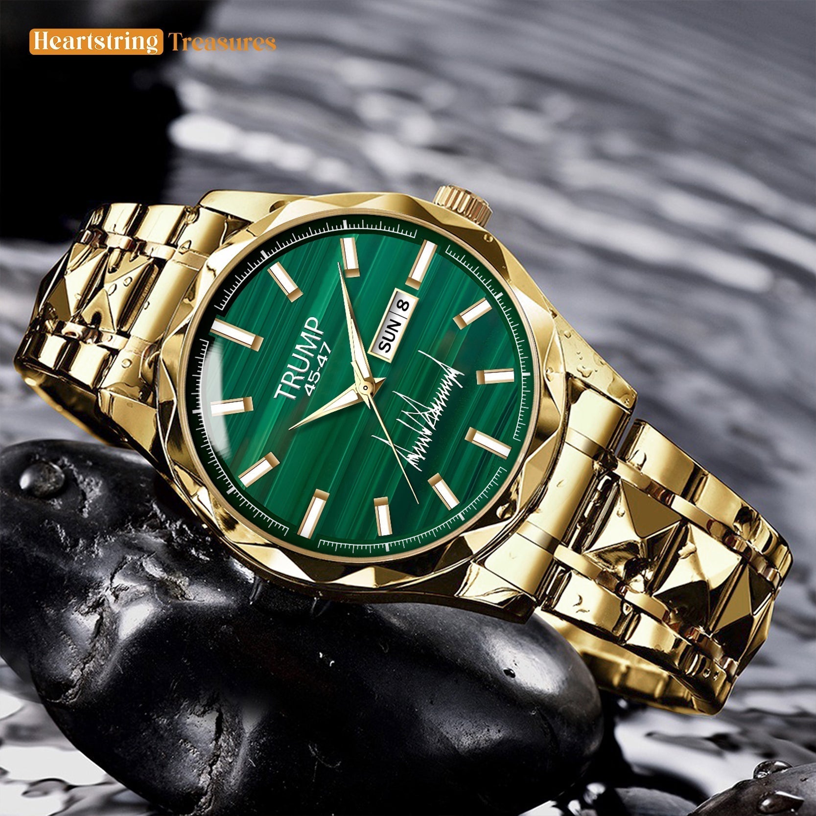TRUMP Watch 45-47 Luxury Gold –Scratched Jade Dial – Gold Watch for Men