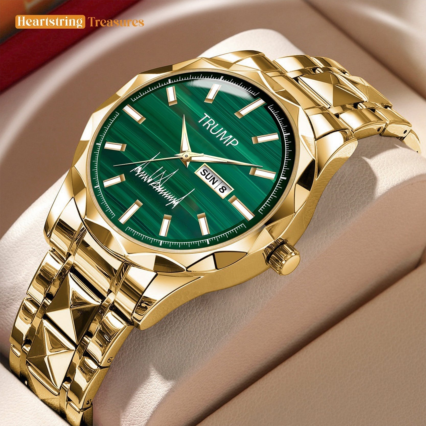 TRUMP Watch 2026 Luxury Gold – Brushed Emerald Dial – Gold Watch for Men