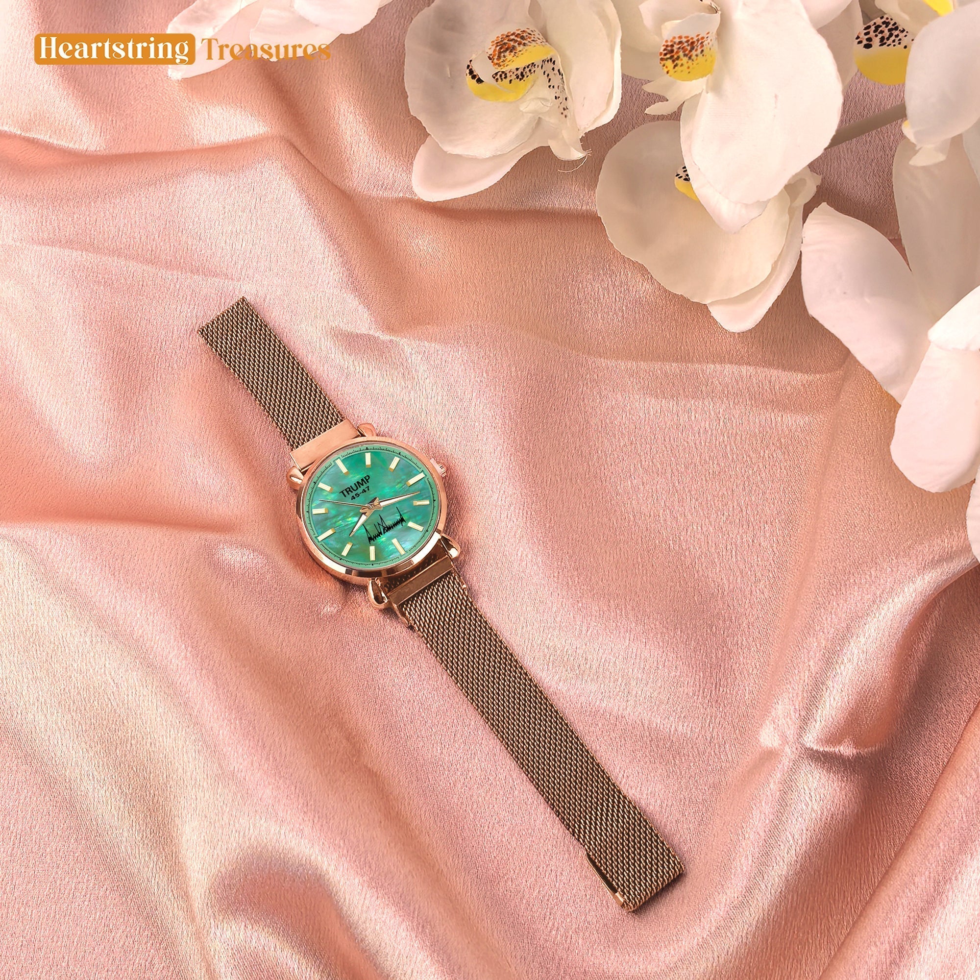TRUMP 45-47 Watch 2026 Luxury Gold – Galactic Teal Dial – Gold Watch for Women