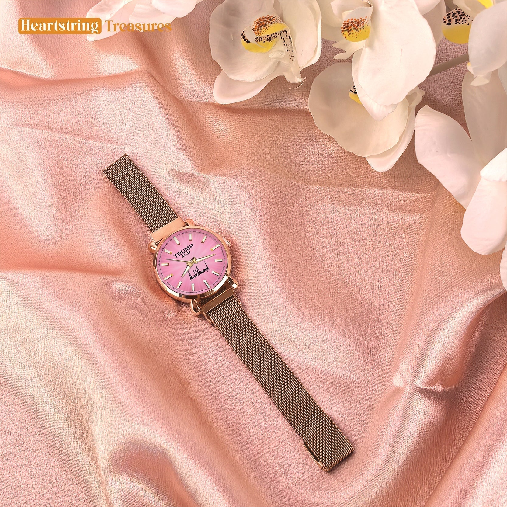 TRUMP Watch 2026 Luxury Gold - Glowing Pink Dial - Gift Watch for Women