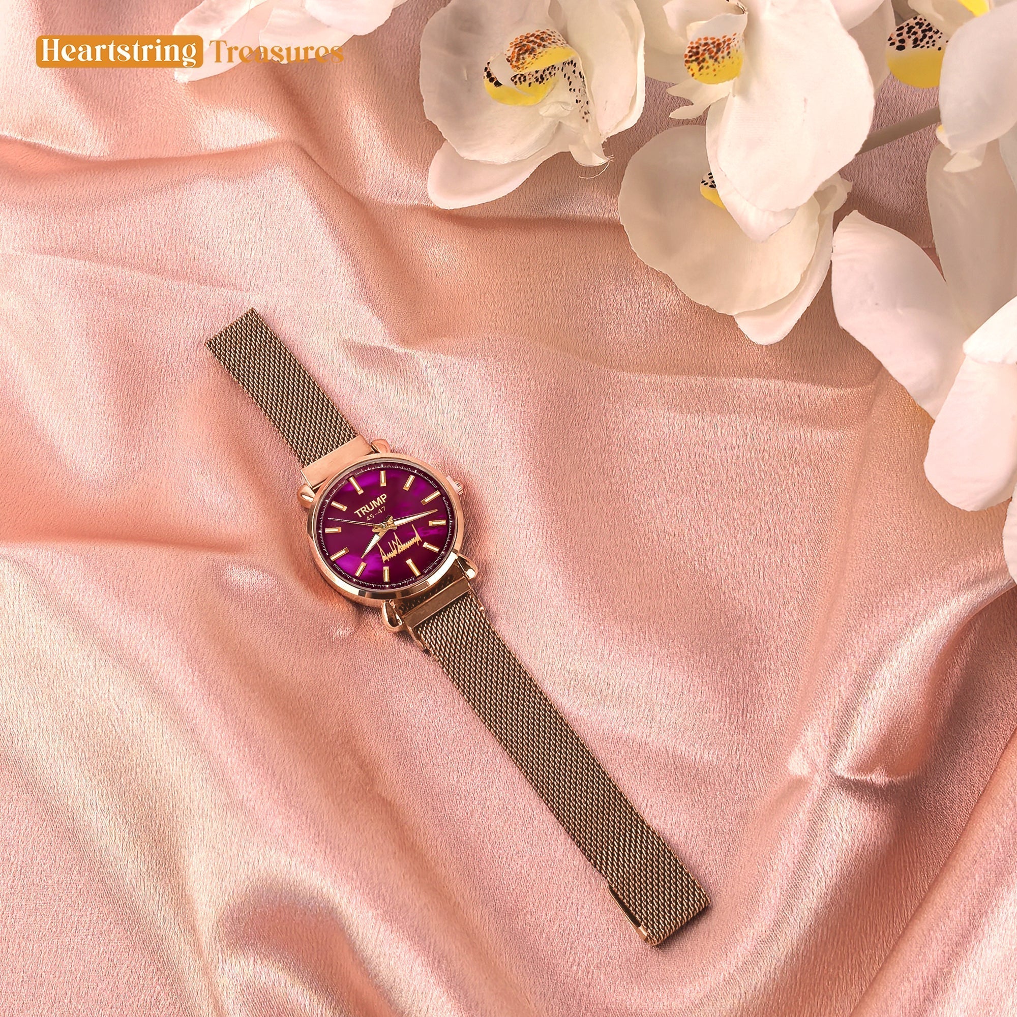 TRUMP 45-47 Watch 2026 Luxury Gold – Galaxy Purple Dial – Gold Watch for Women