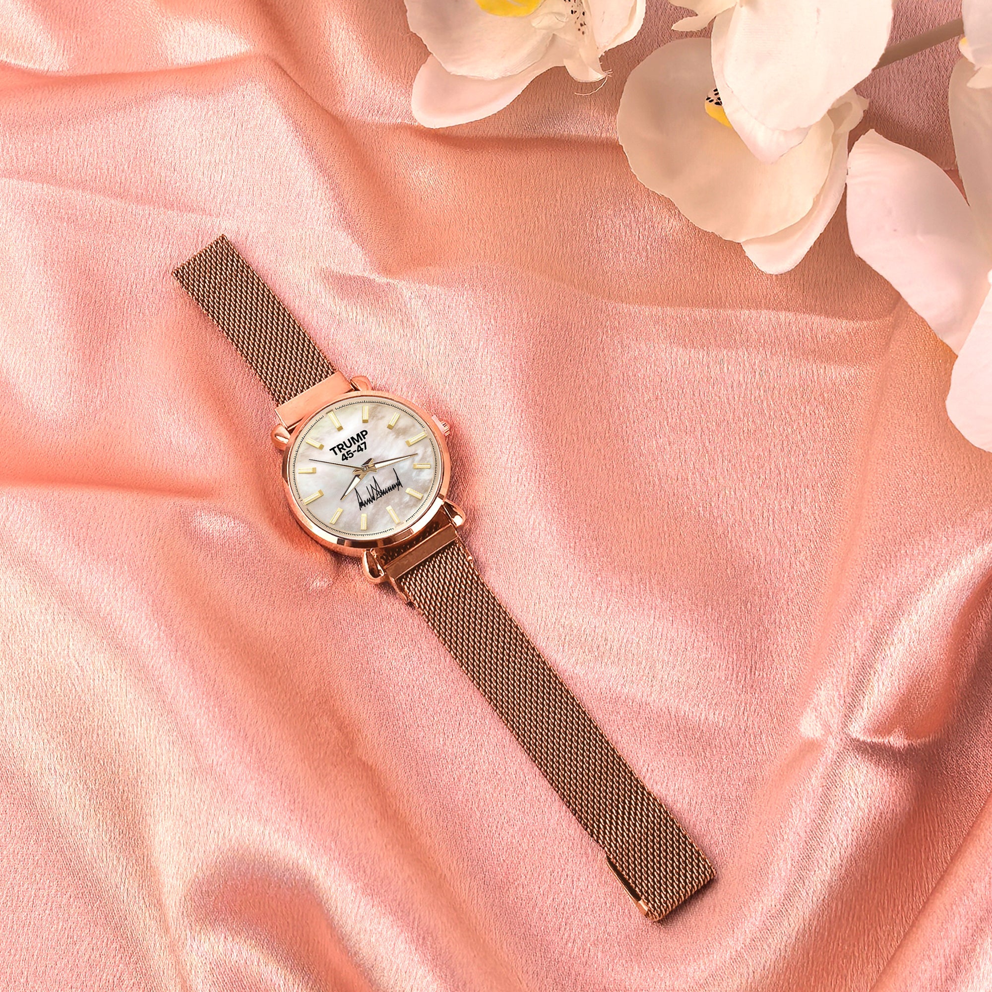 TRUMP 45-47 Watch 2026 Luxury Rose Gold – Gold Mother of Pearl Dial for Women
