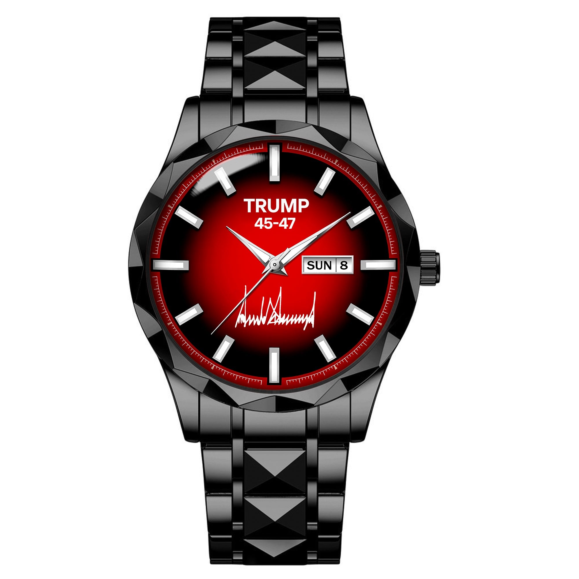TRUMP 45-47 Watch 2026 Luxury Black Steel – Signature Red Sport Dial