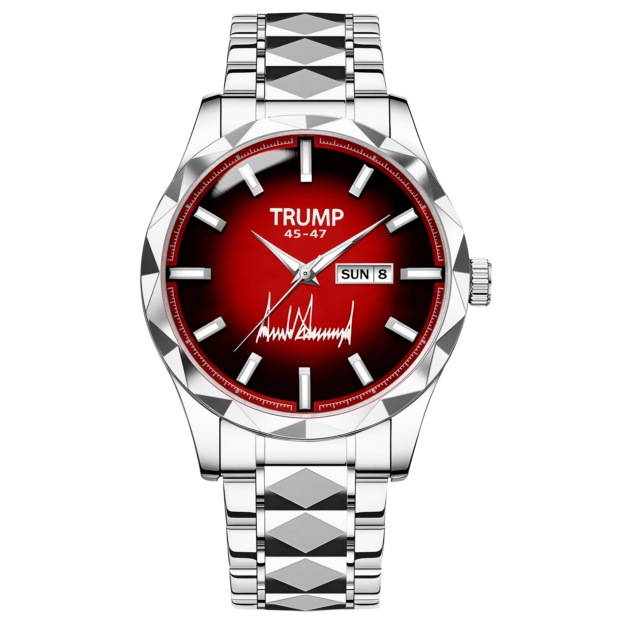 TRUMP 45-47 Watch 2026 – Silver Watch with Striking Red Dial for Men