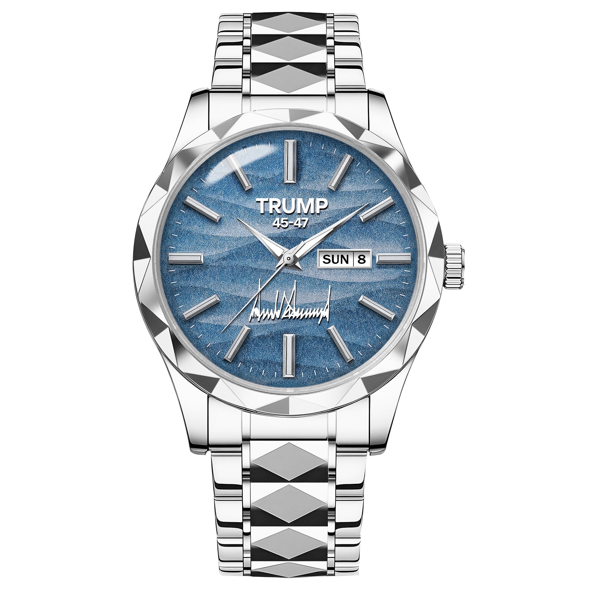 TRUMP 45-47 Watch 2026 Luxury Silver Steel – Signature Sky Blue Dial