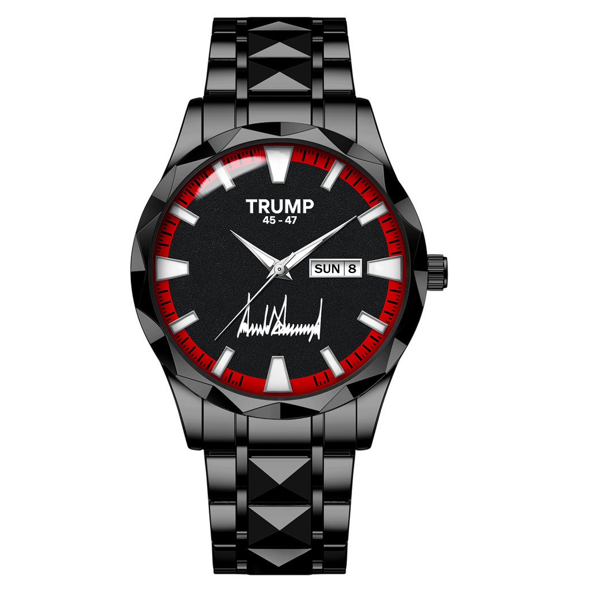 TRUMP 45-47 Watch 2026 Luxury Black Steel – Signature Red Sport Dial