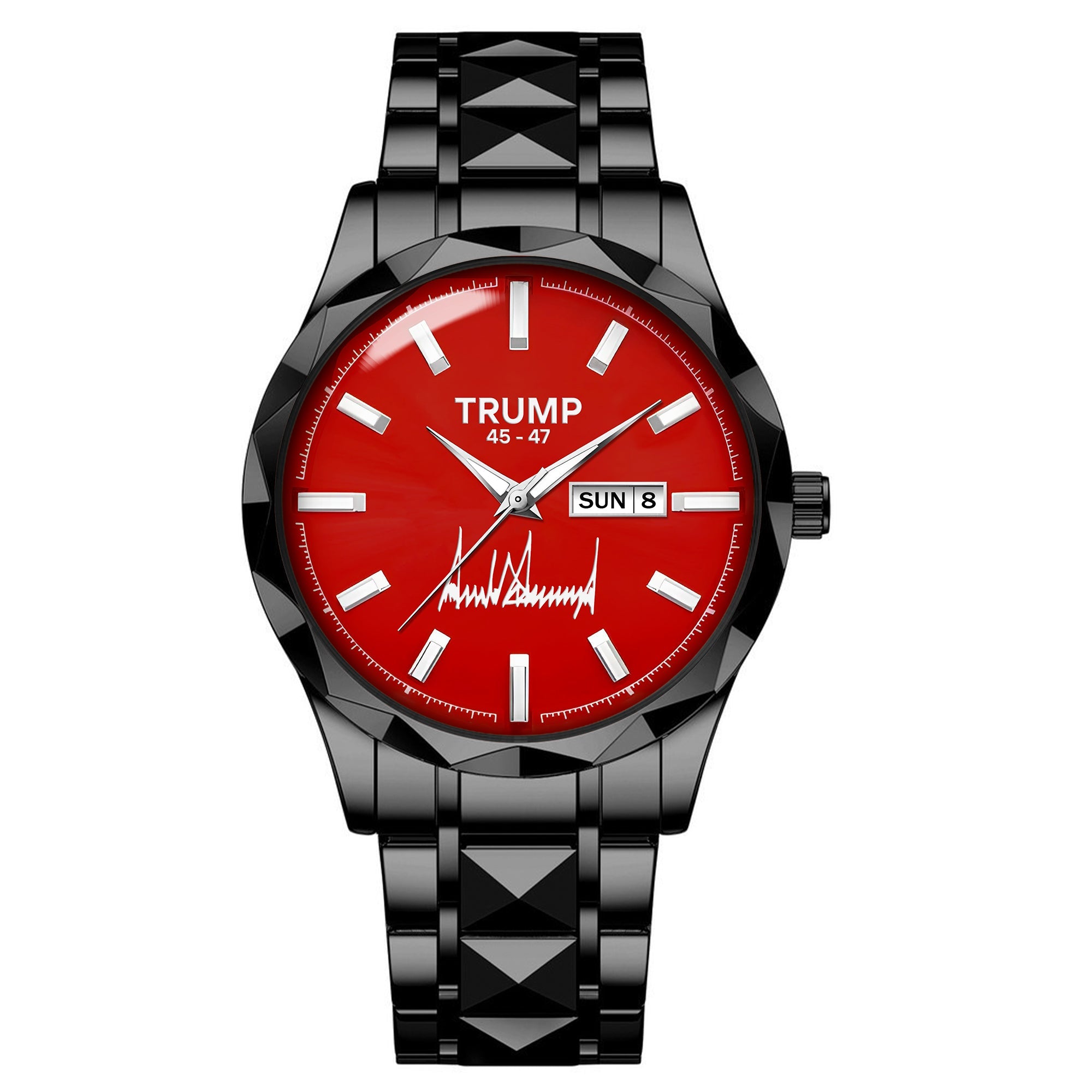 TRUMP 45-47 Watch 2026 Luxury Black Steel – Signature Bright Red Dial