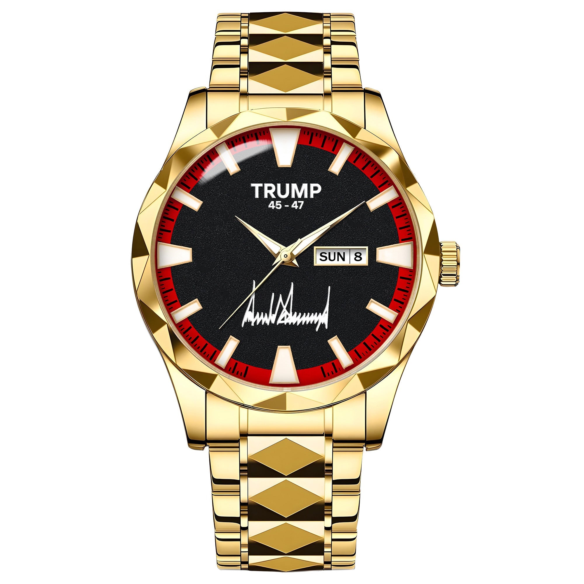 TRUMP 45-47 Watch 2026 Luxury Gold Steel – Signature Red Sport Dial