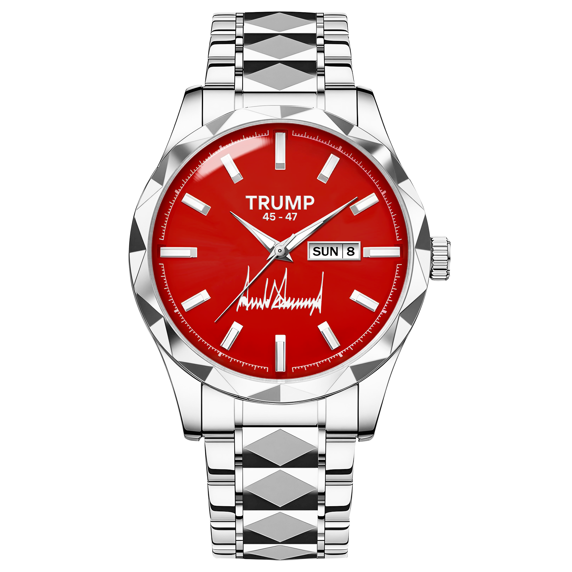 TRUMP 45-47 Watch 2026 Silver Red Dial – Luxury Steel Watch for Men
