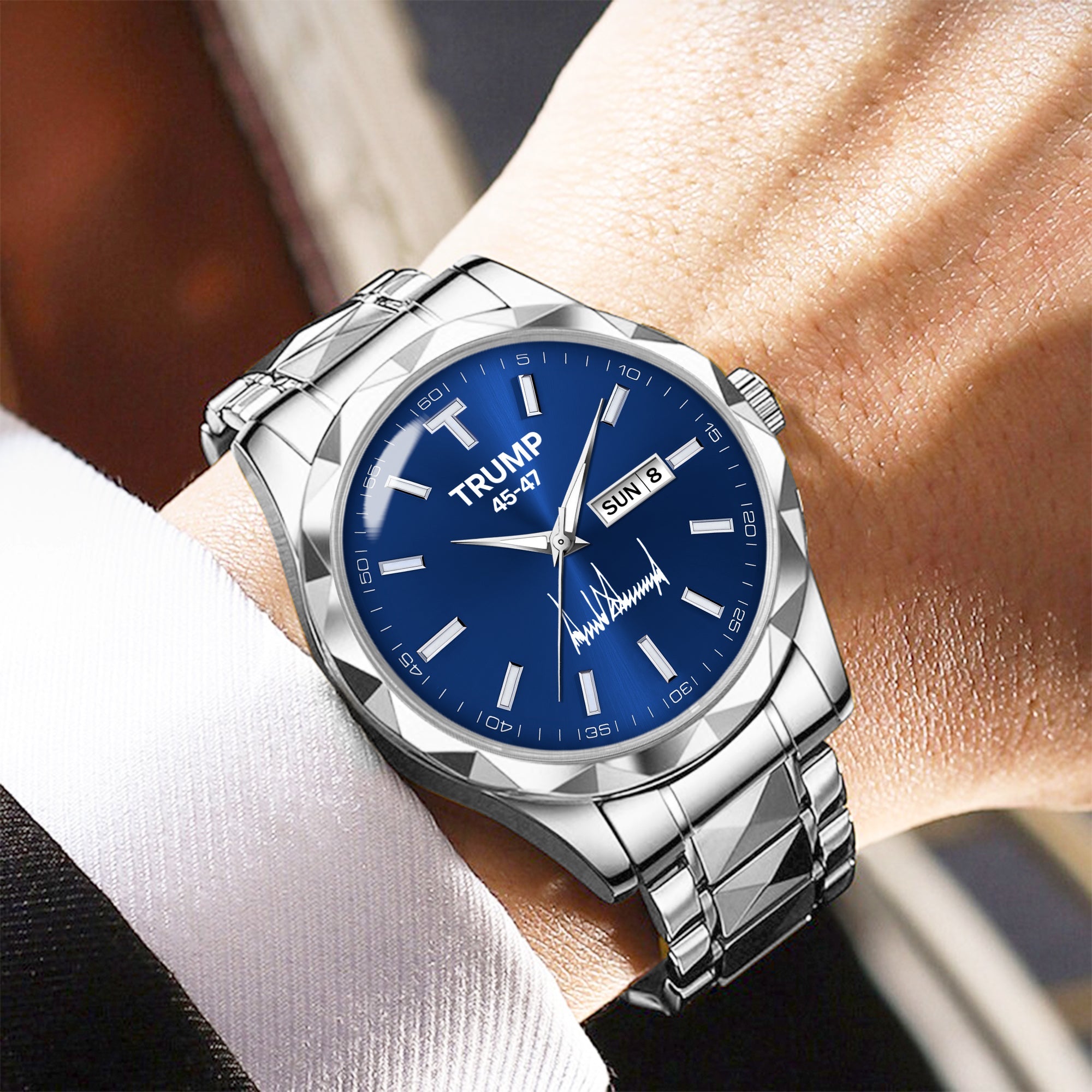 TRUMP 45-47 Watch 2026 Luxury Silver – Deep Ocean Blue Dial – Watch for Men