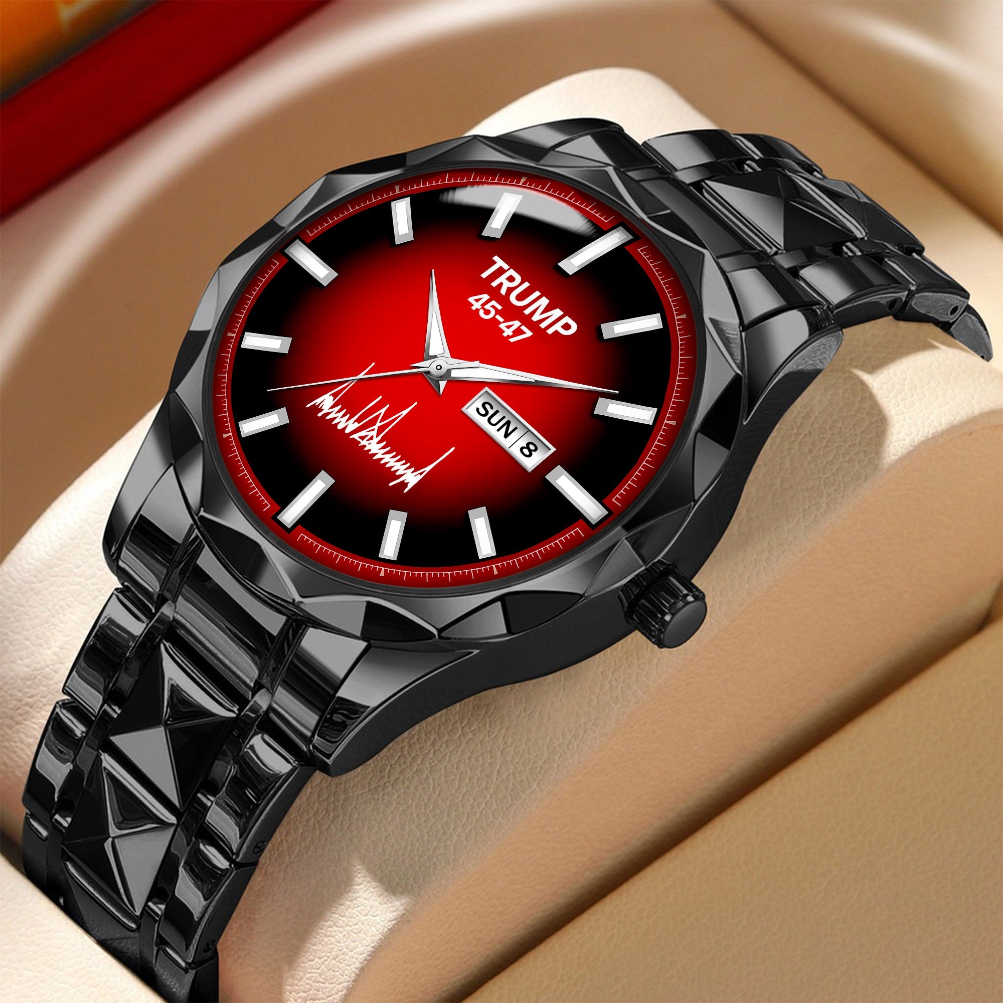 TRUMP 45-47 Watch 2026 Luxury Black Steel – Signature Red Sport Dial