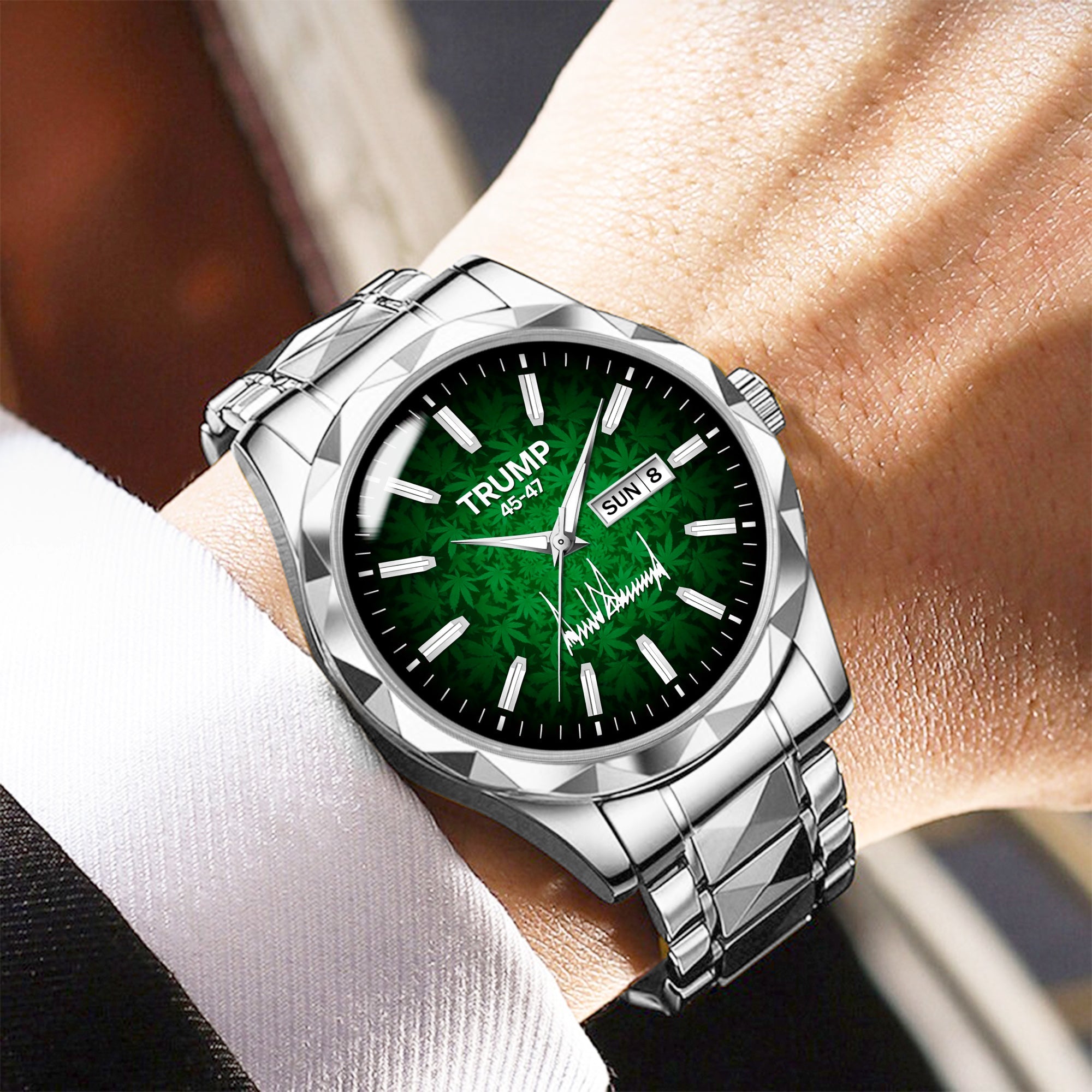TRUMP 45-47 Schedule III Watch 2026 – Silver Case, Deep Green Dial – Luxury Men’s Watch