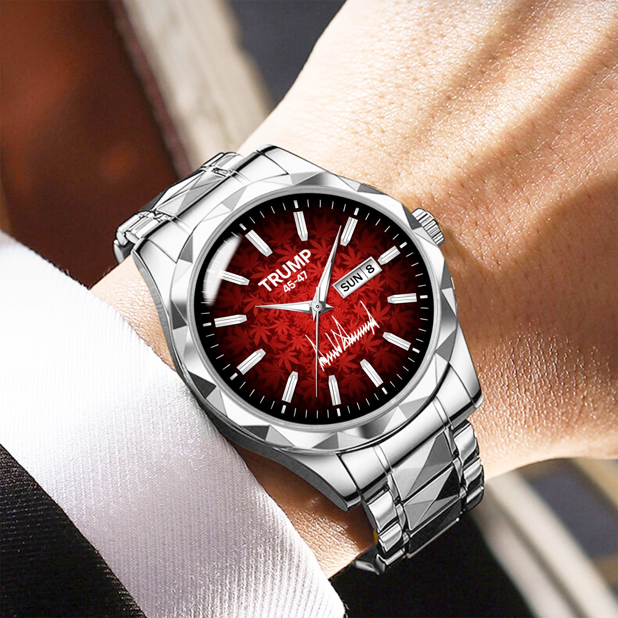 TRUMP 45–47 Schedule III Watch 2026 – Silver Case, Crimson Red Dial – Luxury Men’s Watch