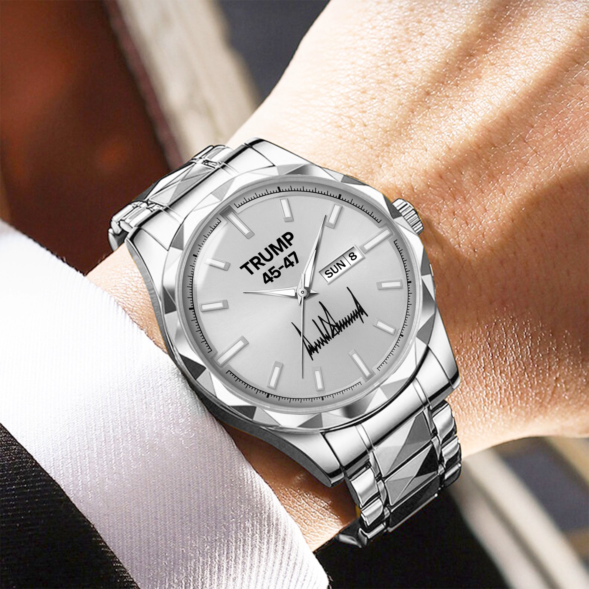 TRUMP 45-47 Watch 2026 Silver – Signature Silver Dial Luxury Steel Watch for Men
