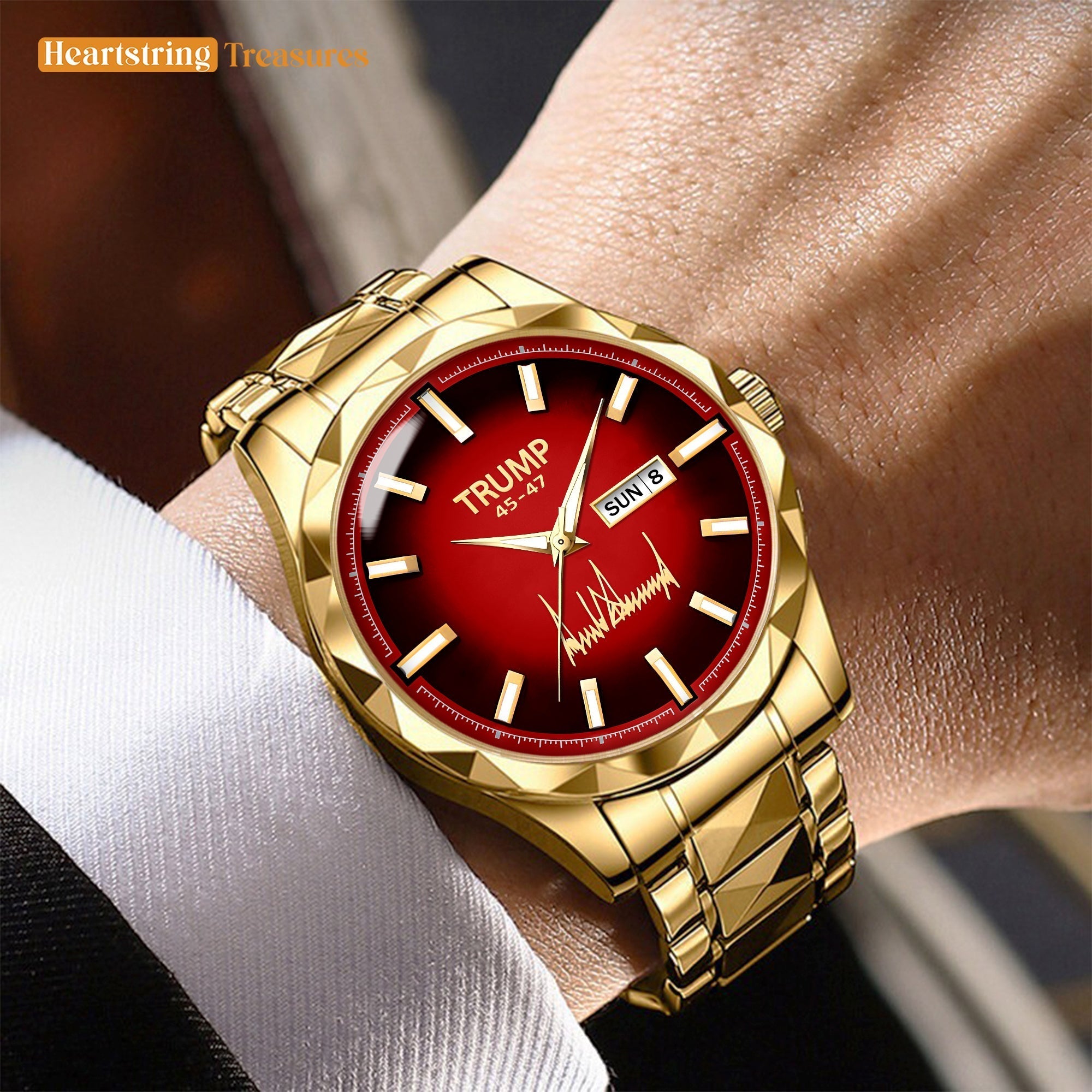 TRUMP 45-47 Watch 2026 Gold Red Dial - Gold Watches for Men