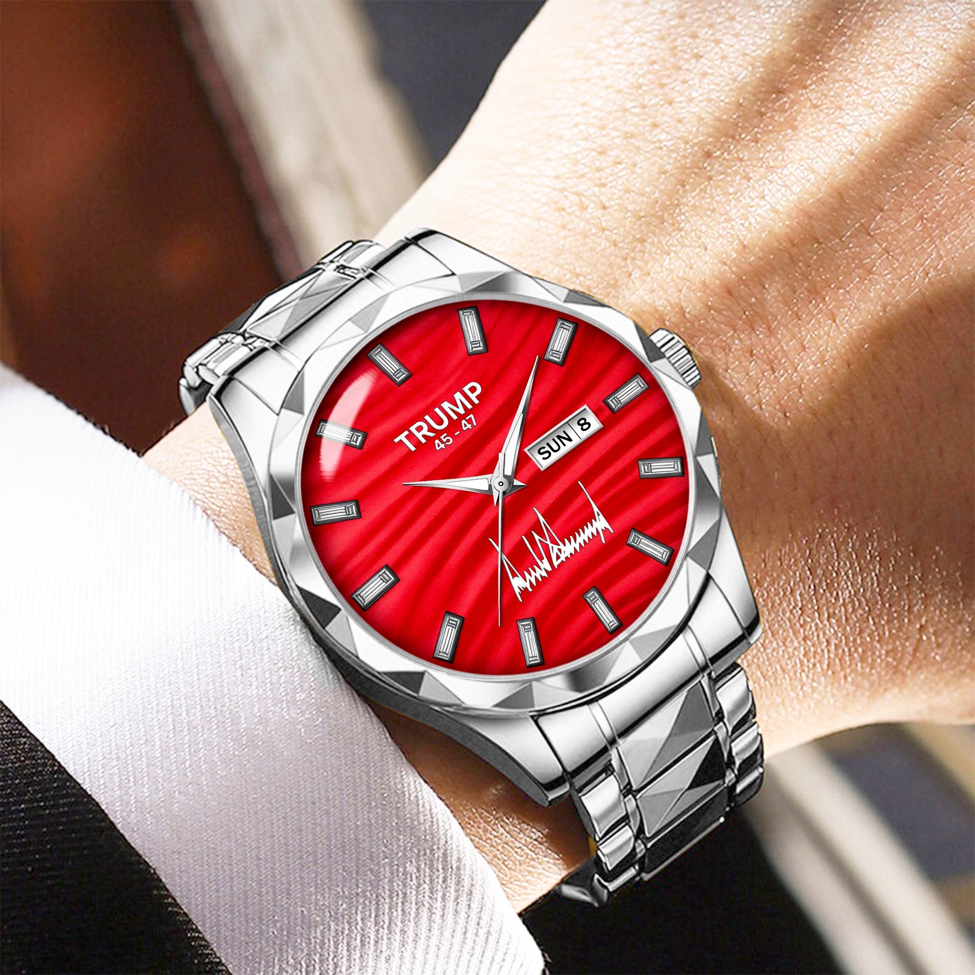 TRUMP 45-47 Watch 2026 Luxury Silver – Signature Red Dial