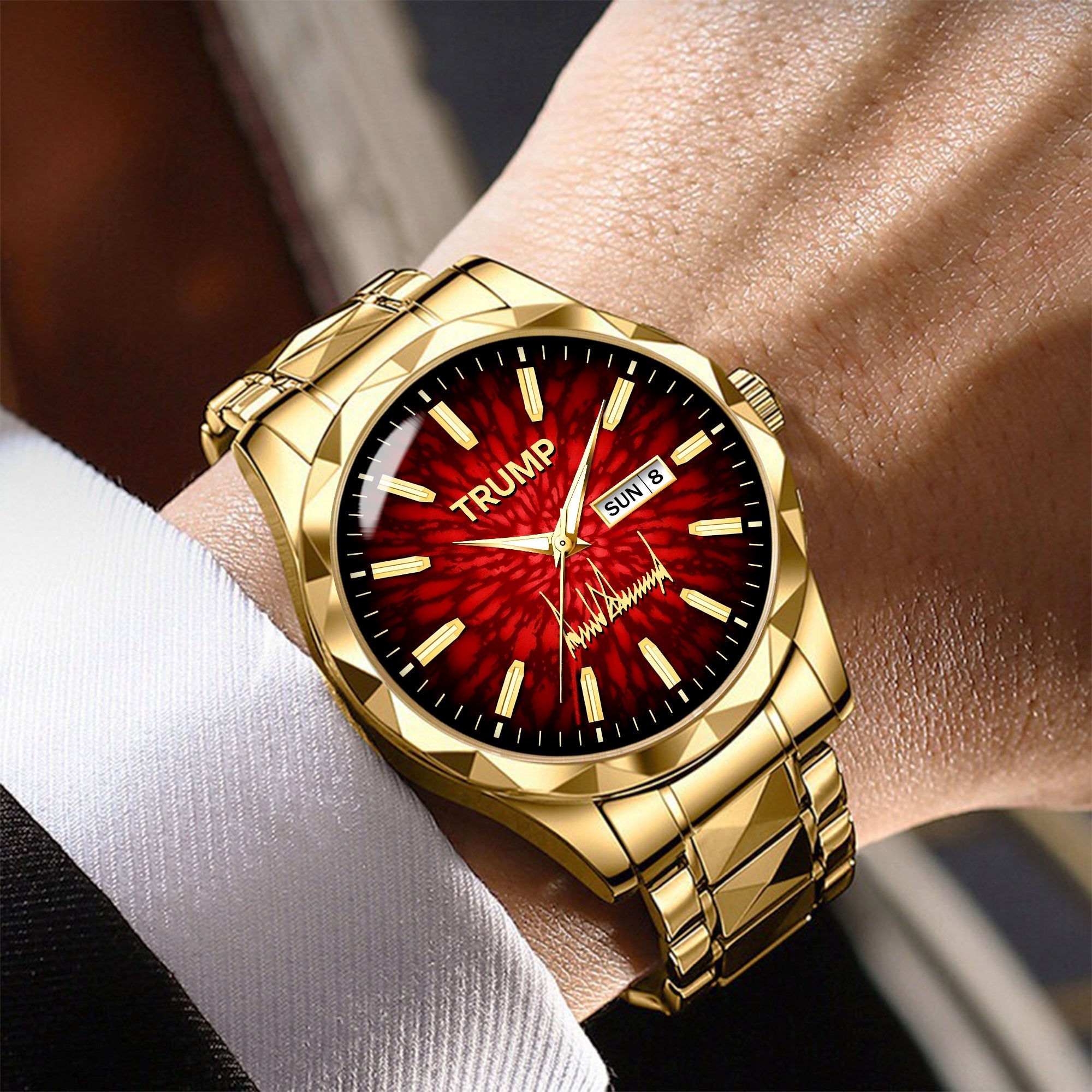 TRUMP Watch Luxury Gold – Royal Red Ruby Burst Dial