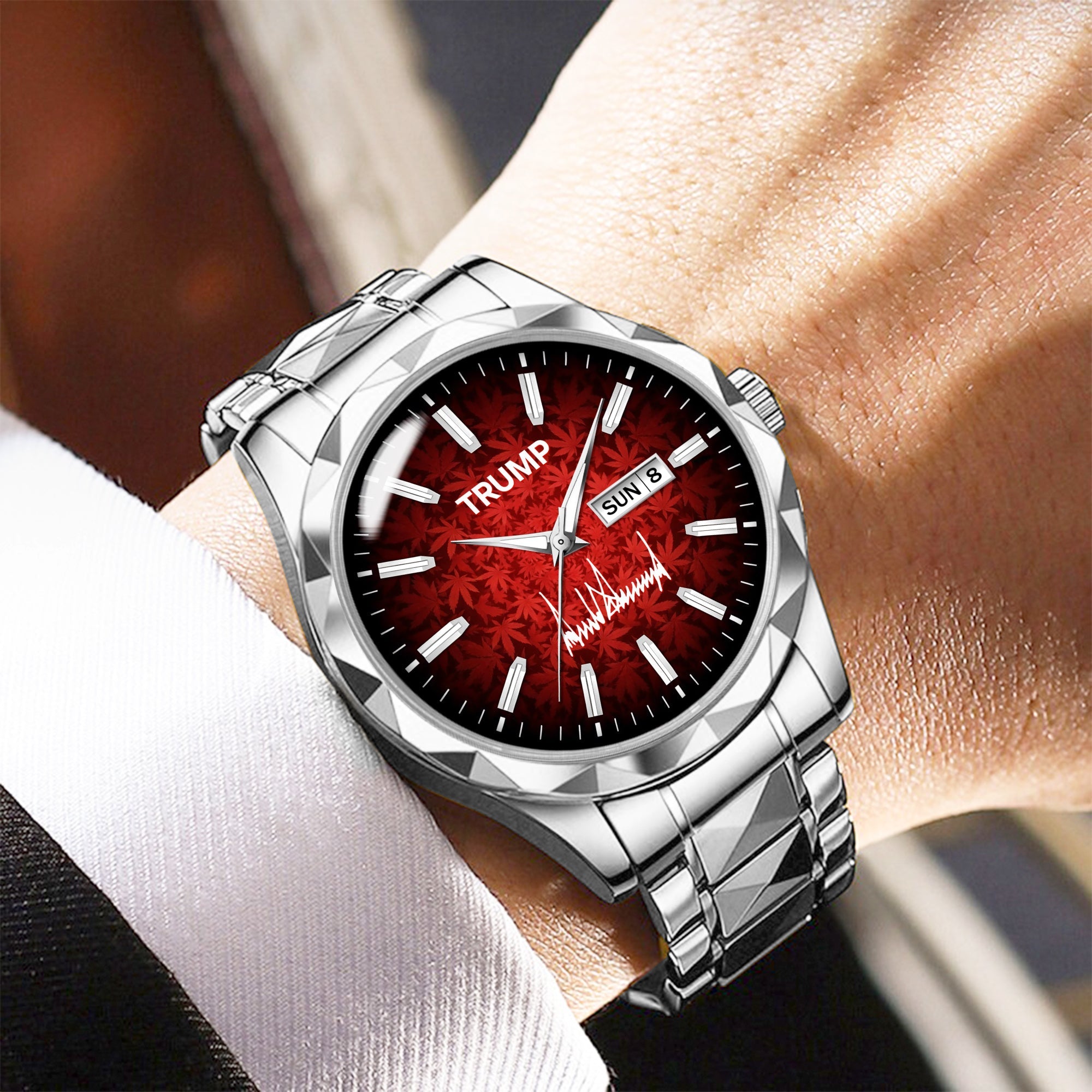 TRUMP Schedule III Watch 2026 – Silver Case, Crimson Red Dial – Luxury Men’s Watch