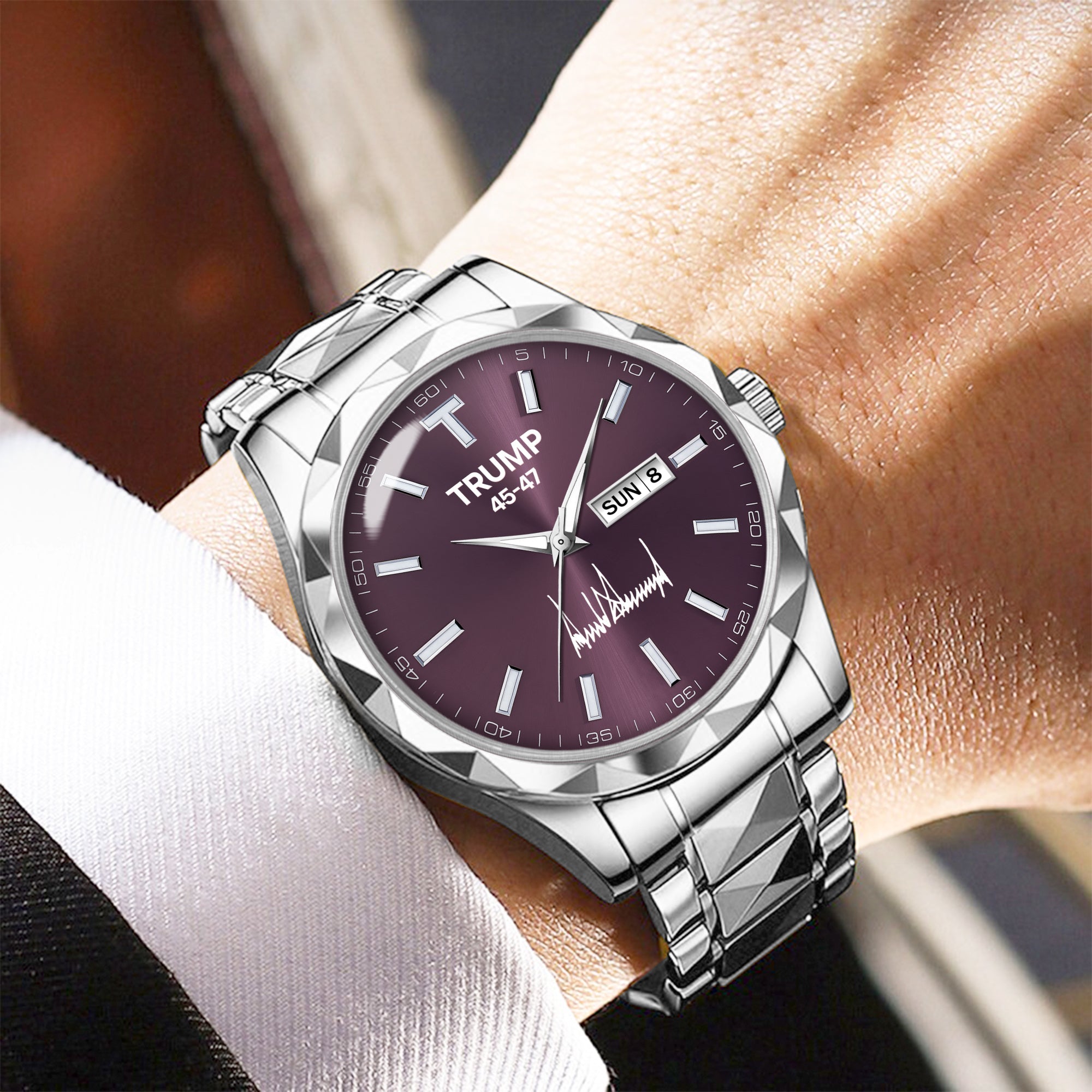 TRUMP 45-47 Watch 2026 Luxury Silver – Deep Royal Purple Dial – Watch for Men