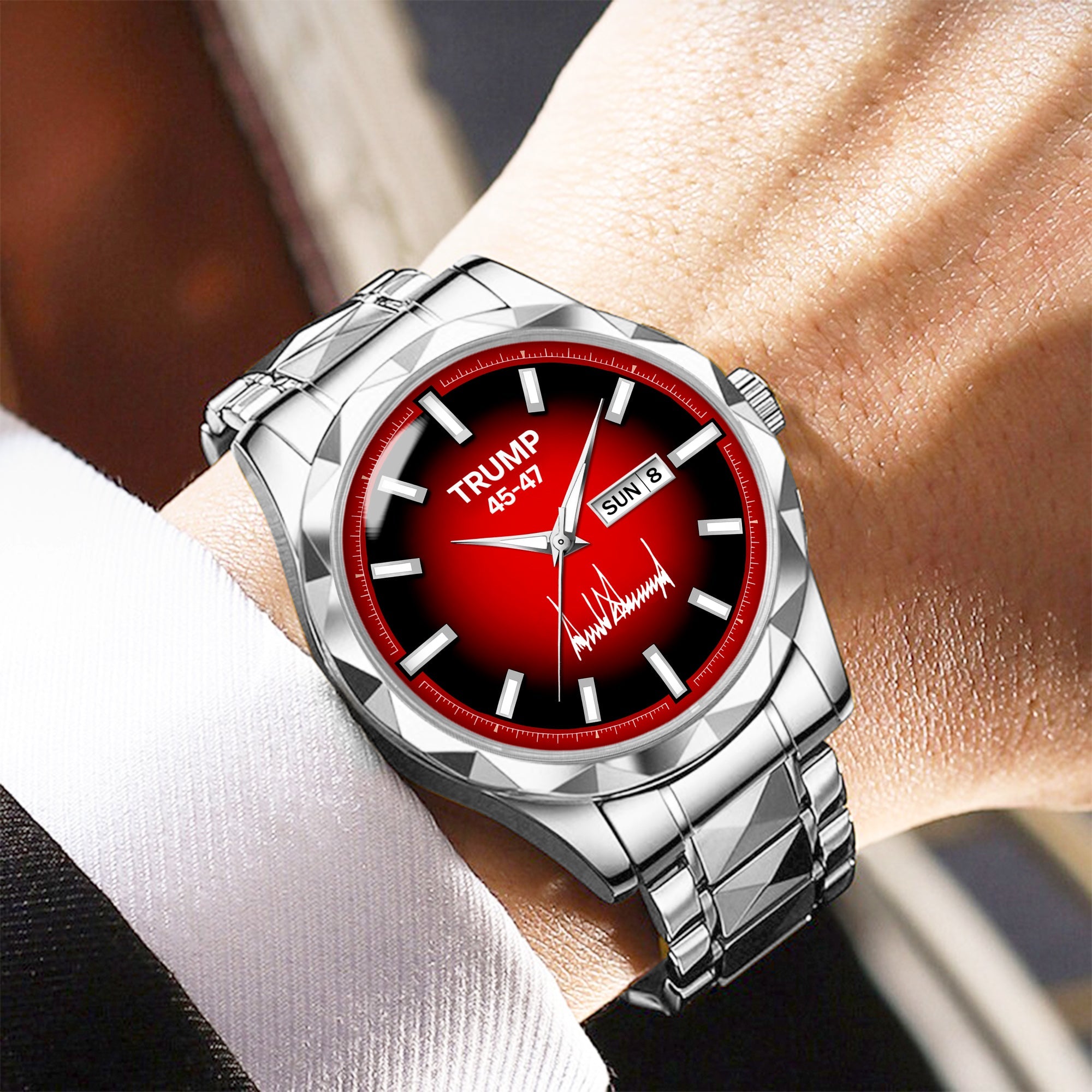 TRUMP 45-47 Watch 2026 Luxury Silver – Deep Inferno Red Dial – Watch for Men