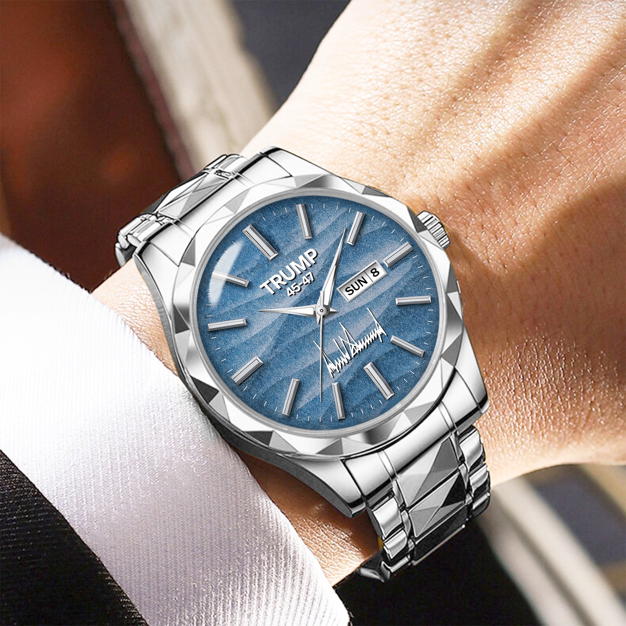 TRUMP 45-47 Watch 2026 Luxury Silver Steel – Signature Sky Blue Dial