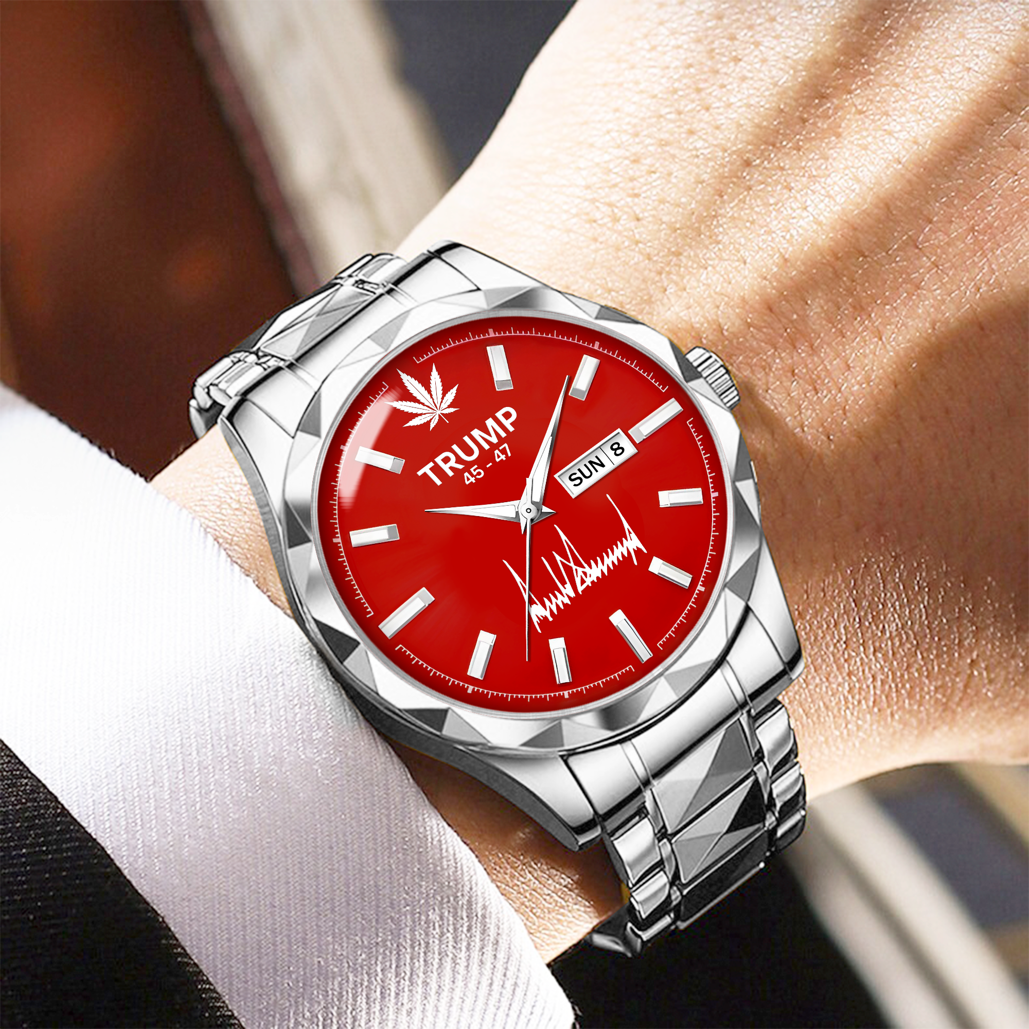 TRUMP 45–47 Schedule III Limited Watch 2026 – Silver Steel Case, Red Dial – Luxury Men’s Watch