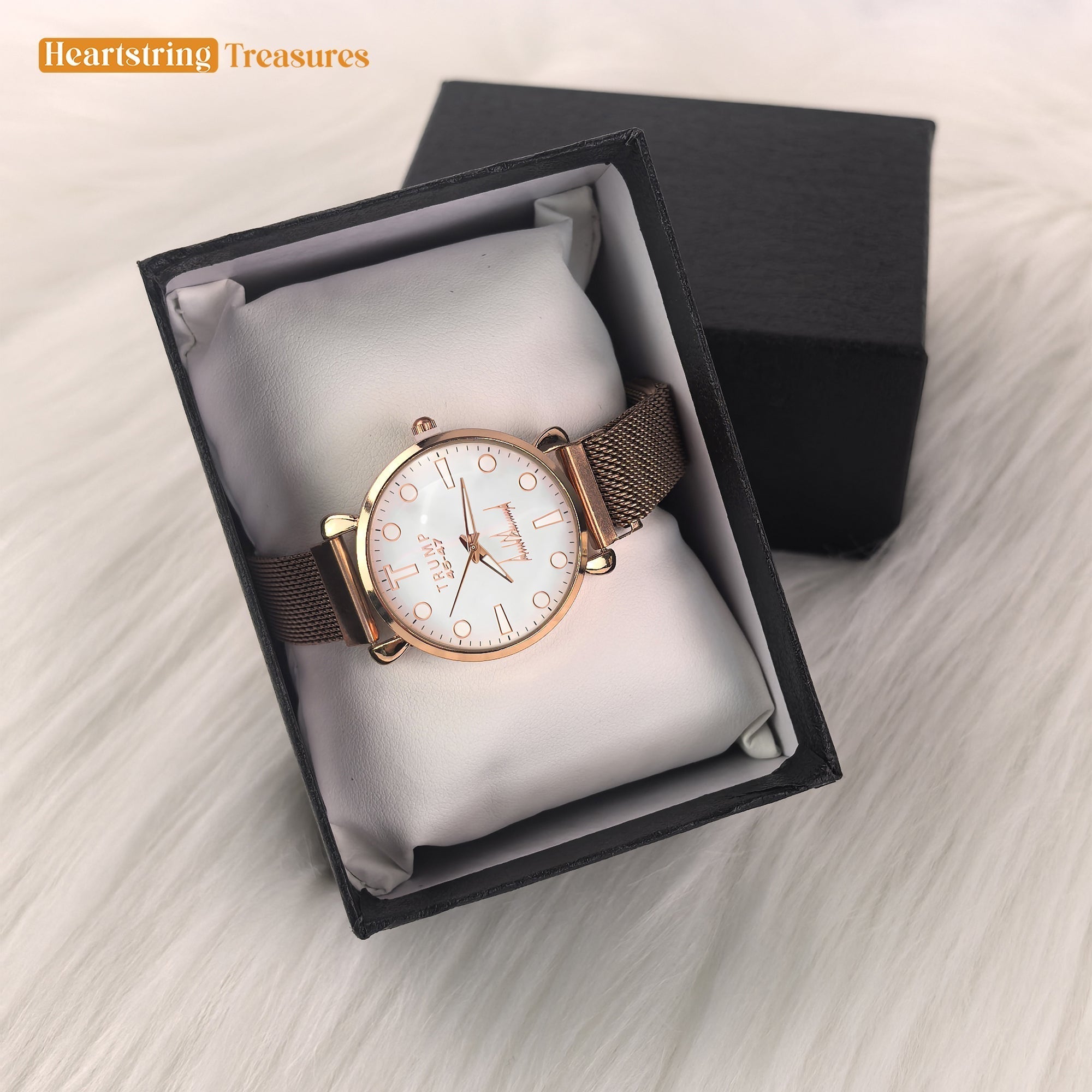TRUMP 45-47 Watch 2026 Luxury Gold – Rose-Tinted White Dial – Gold Watch for Women