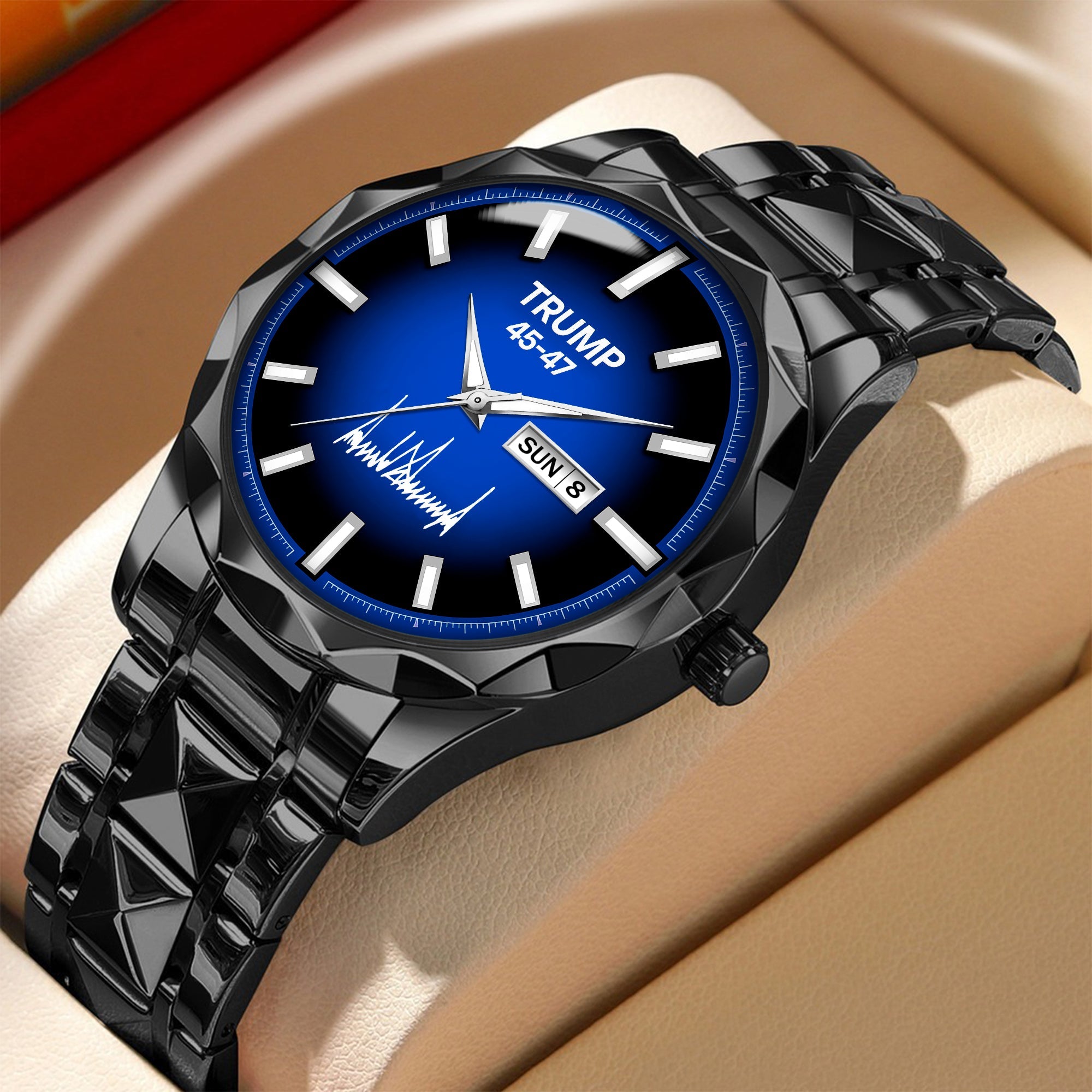 TRUMP 45-47 Watch 2026 Luxury Black Steel – Signature Royal Blue Dial