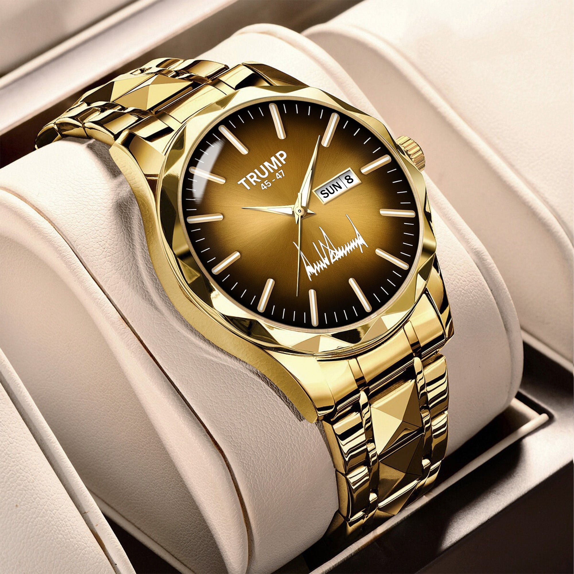 TRUMP 45-47 Watch 2026 Luxury Gold – Chocolate Brown Sunburst Dial
