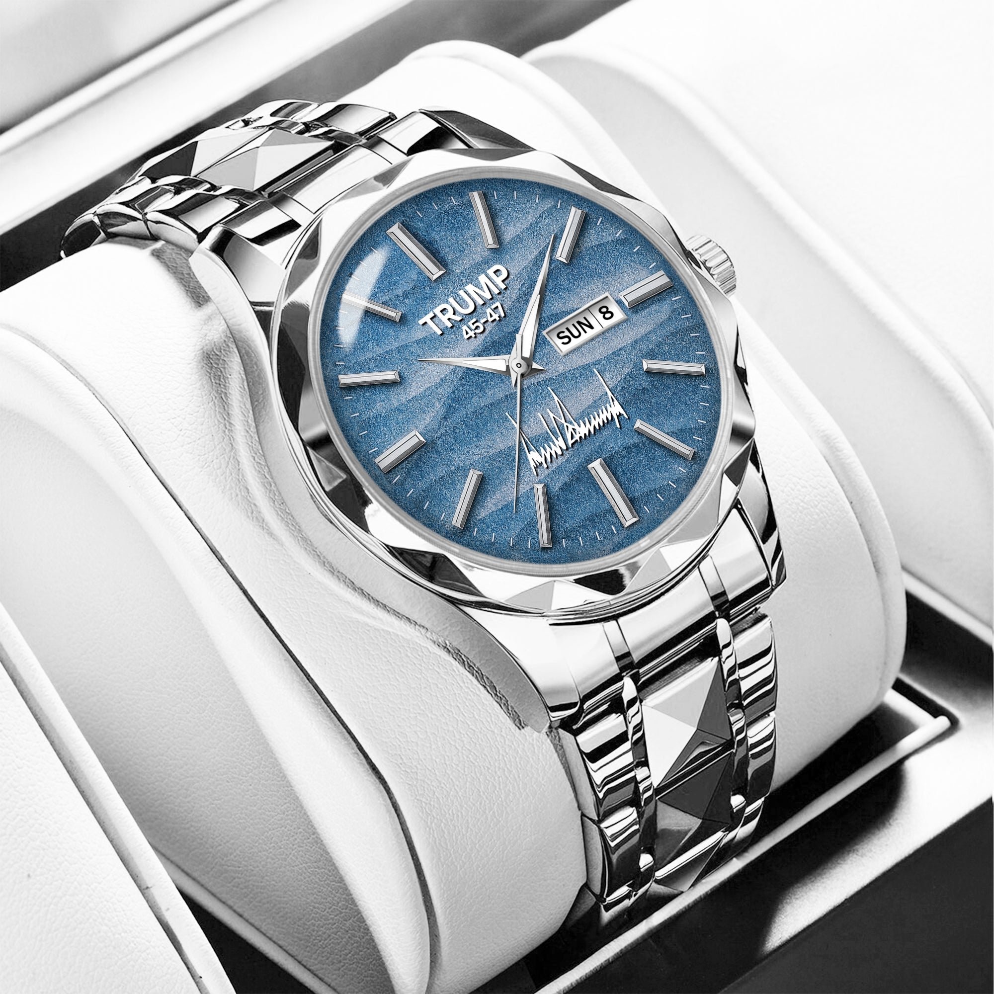 TRUMP 45-47 Watch 2026 Luxury Silver Steel – Signature Sky Blue Dial