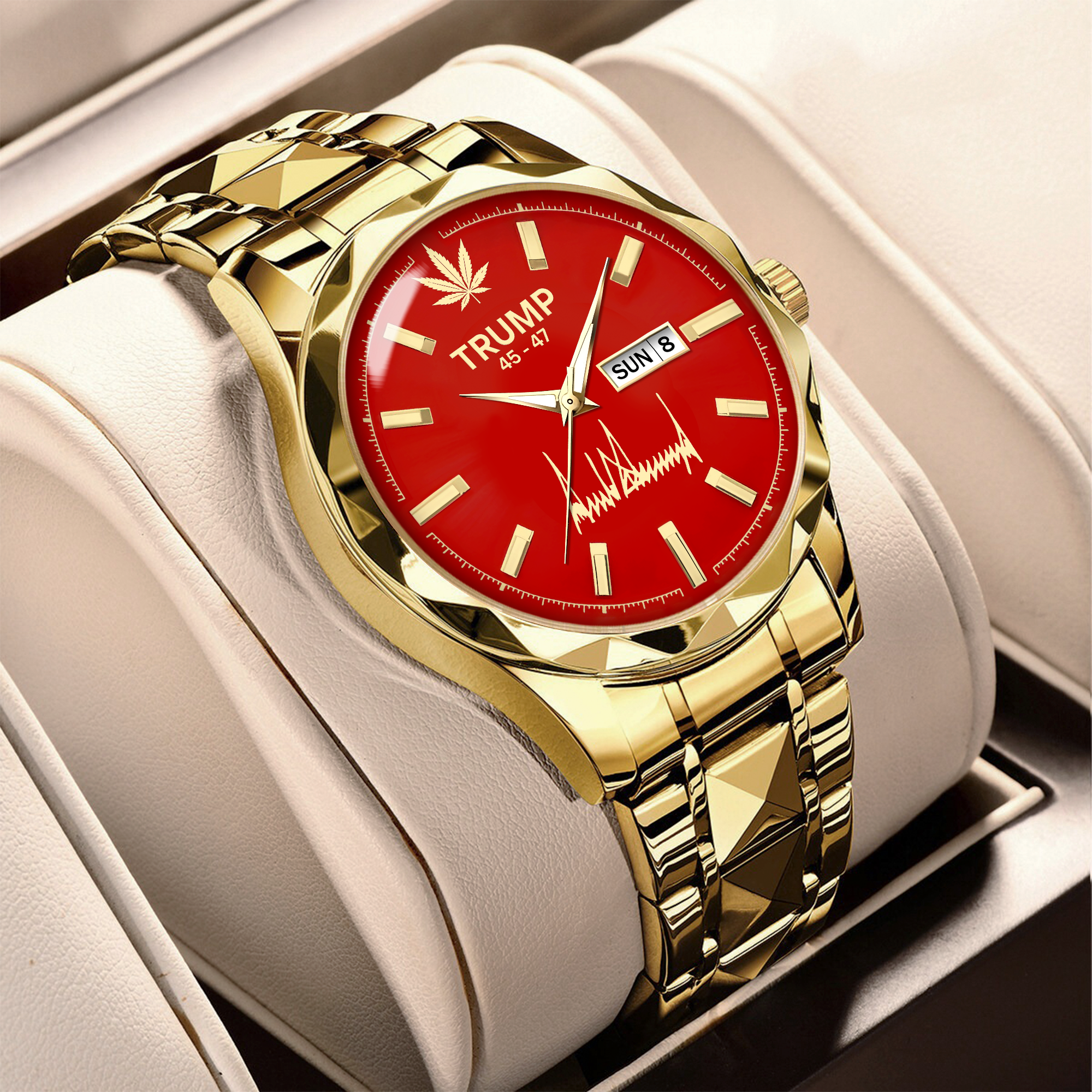 TRUMP 45–47 Schedule III Watch 2026 – Gold Case, Red Dial – Luxury Men’s Watch