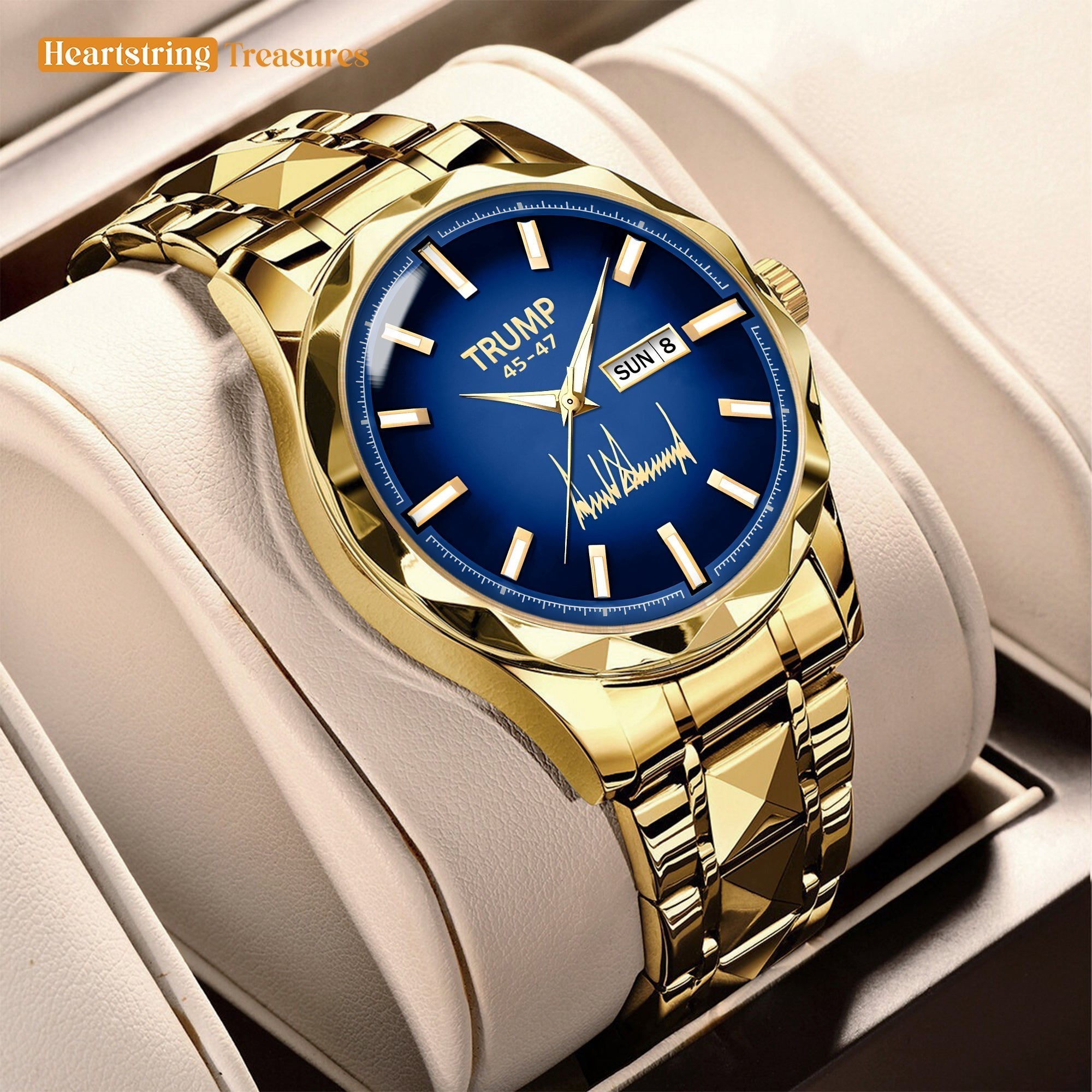 TRUMP 45-47 Watch 2026 Silver Blue Dial - Luxury Gold Timepiece for Men