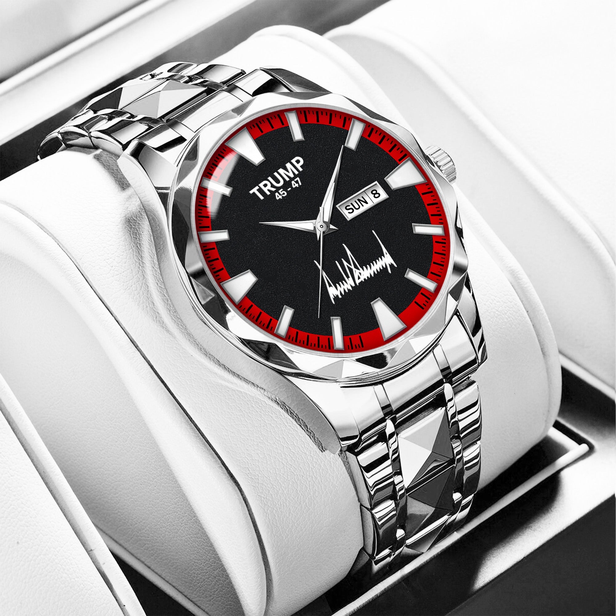 TRUMP 45-47 Watch 2026 Luxury Silver Steel – Signature Red Sport Dial