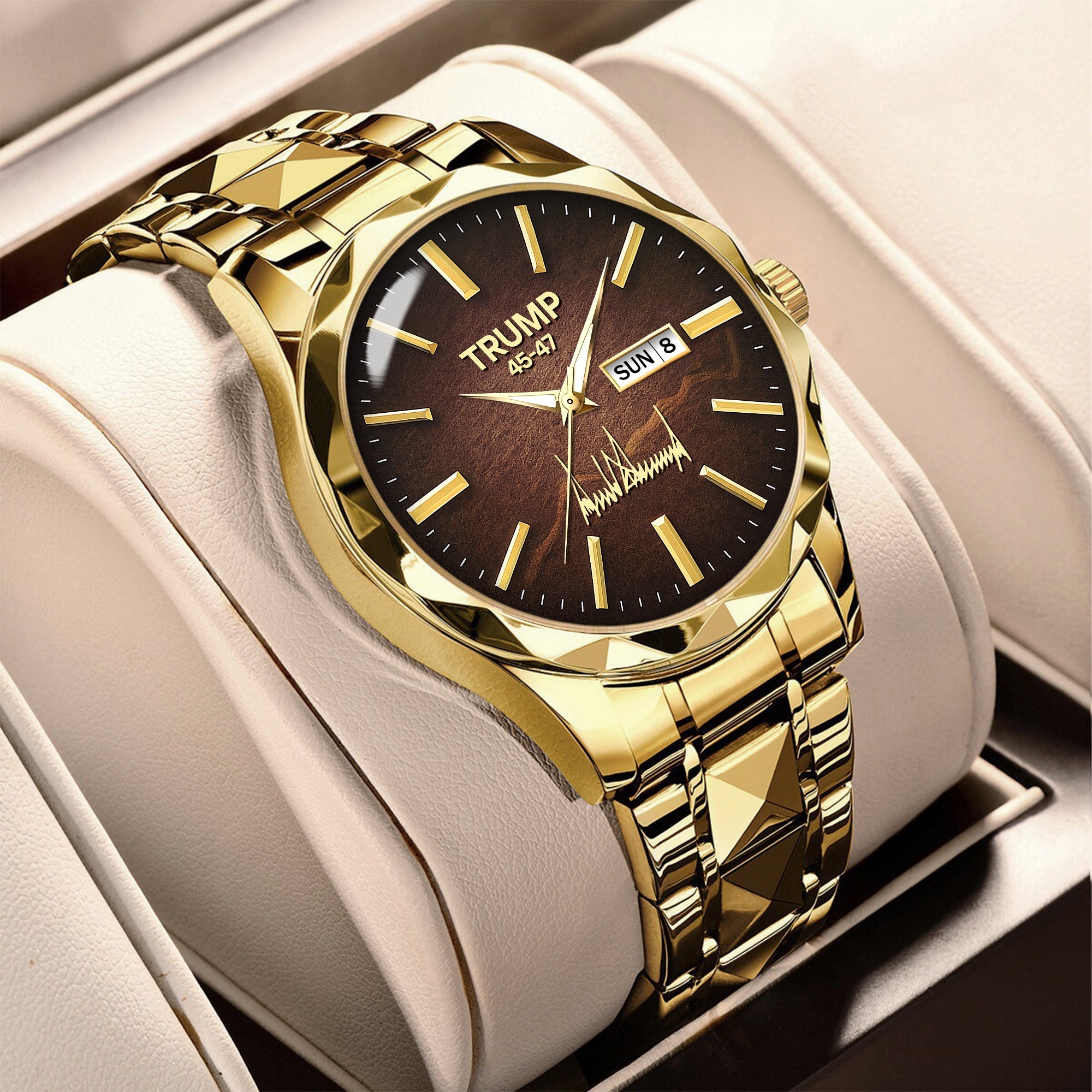 TRUMP 45-47 Watch 2026 Luxury Gold – Signature Coffee Brown Dial