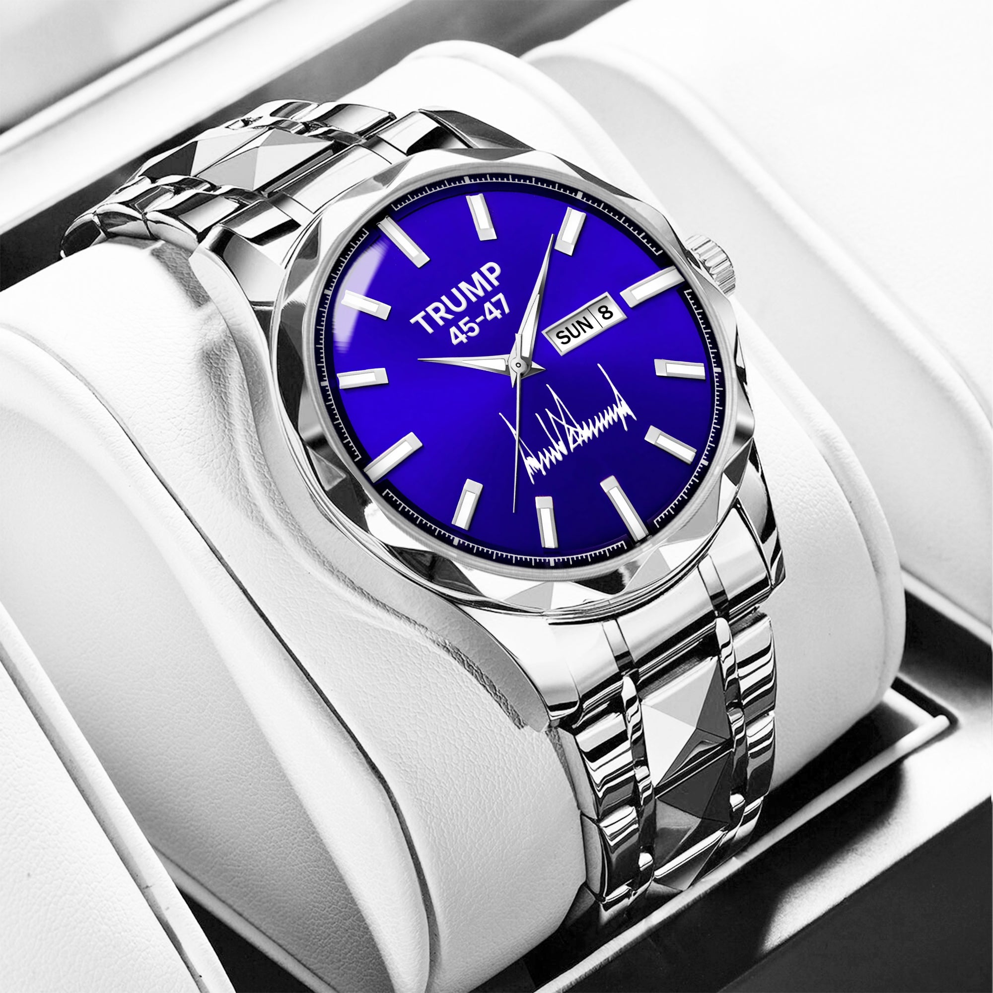 TRUMP 45-47 Watch 2026 Silver Blue Dial – Luxury Steel Watch for Men
