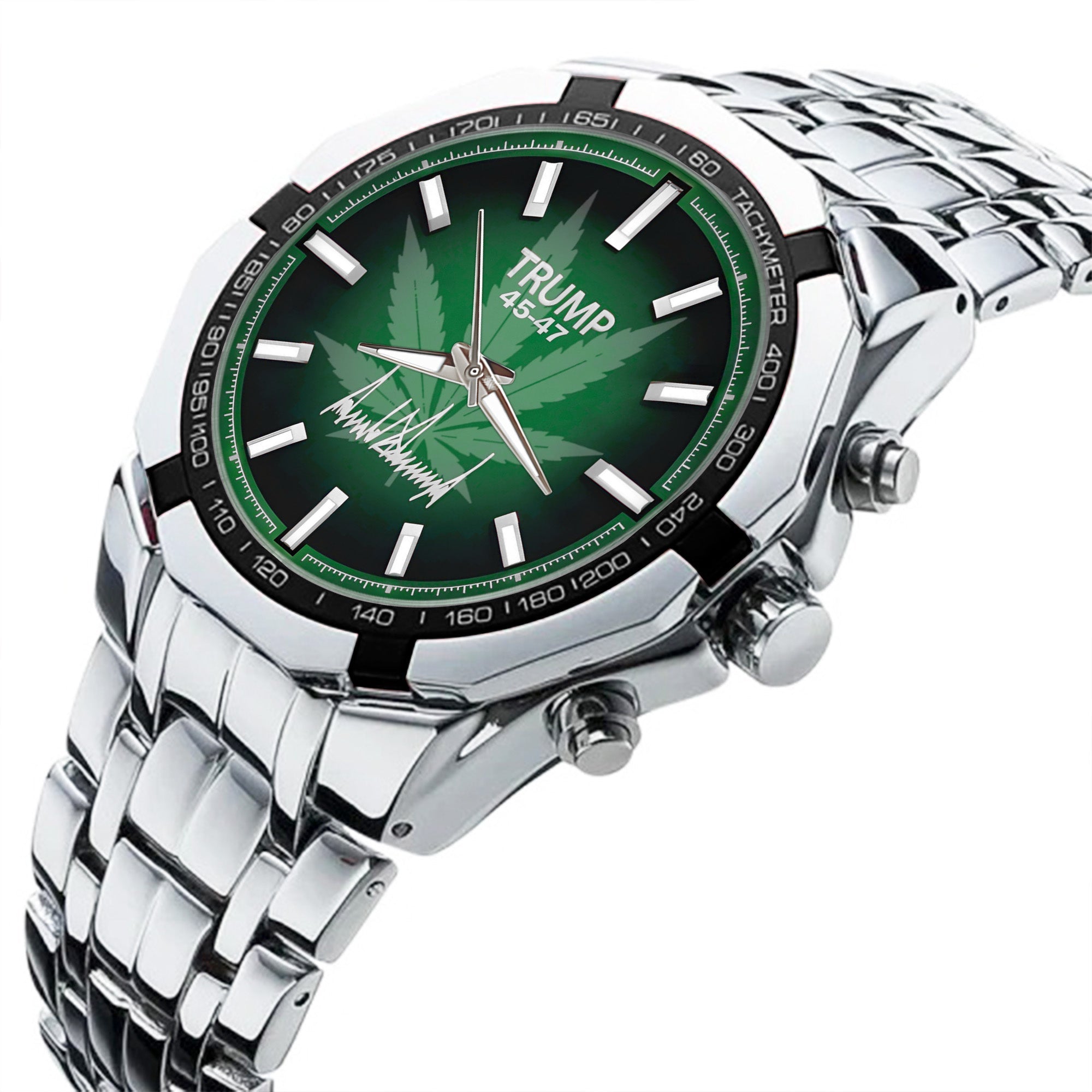 TRUMP 45–47 Schedule III Watch 2026– Stainless Steel Case, Green Dial – Luxury Men’s Watch