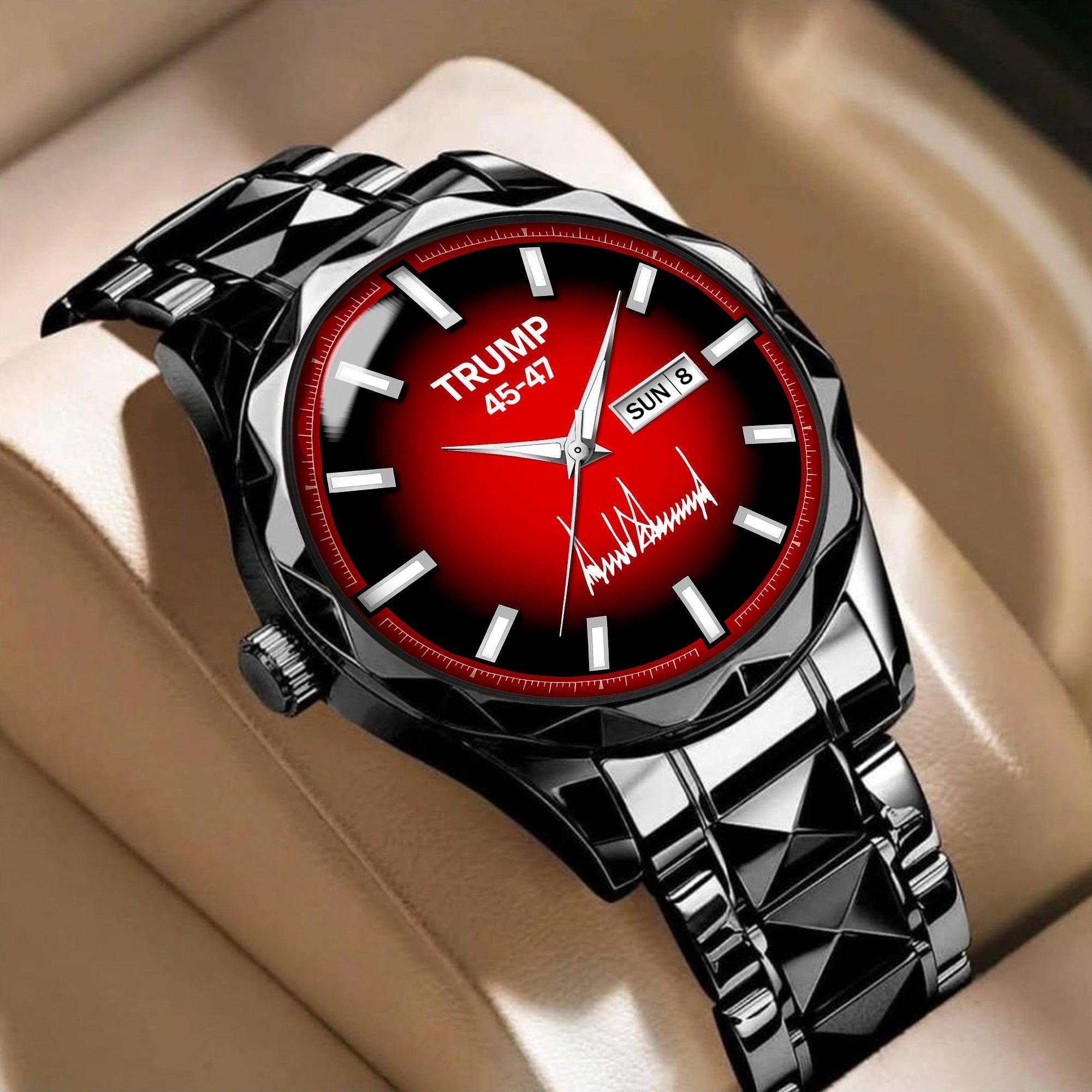 TRUMP 45-47 Watch 2026 Luxury Black Steel – Signature Red Sport Dial