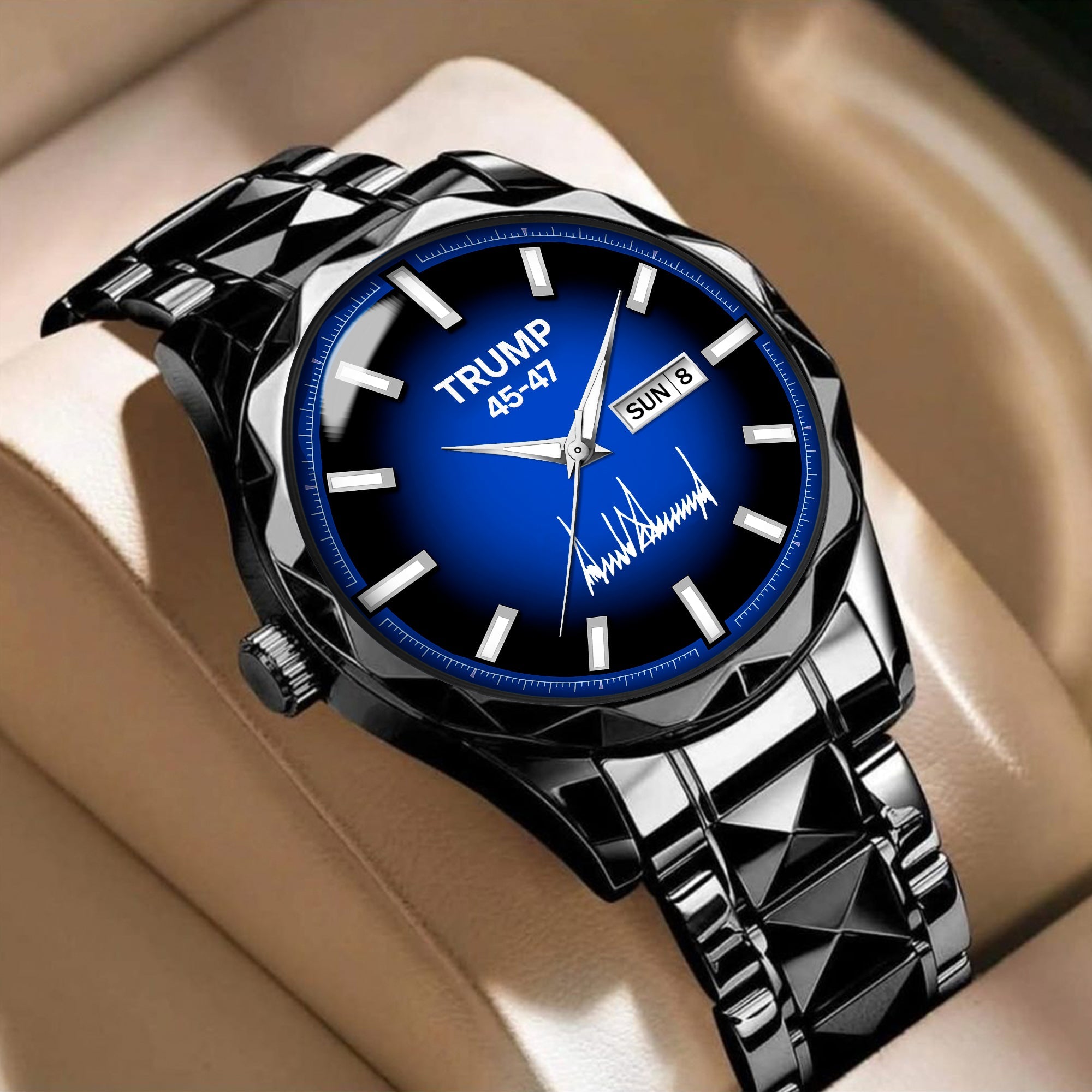 TRUMP 45-47 Watch 2026 Luxury Black Steel – Signature Royal Blue Dial