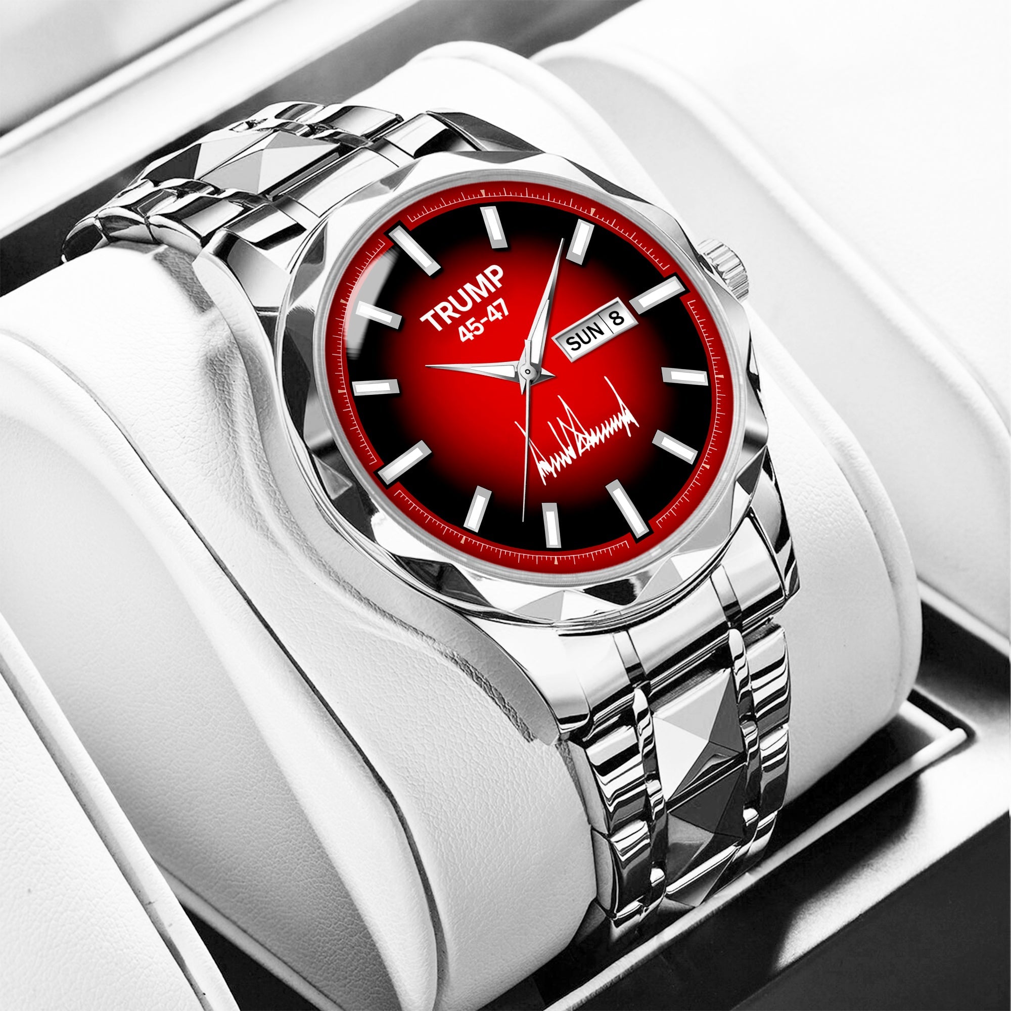 TRUMP 45-47 Watch 2026 Luxury Silver – Deep Inferno Red Dial – Watch for Men
