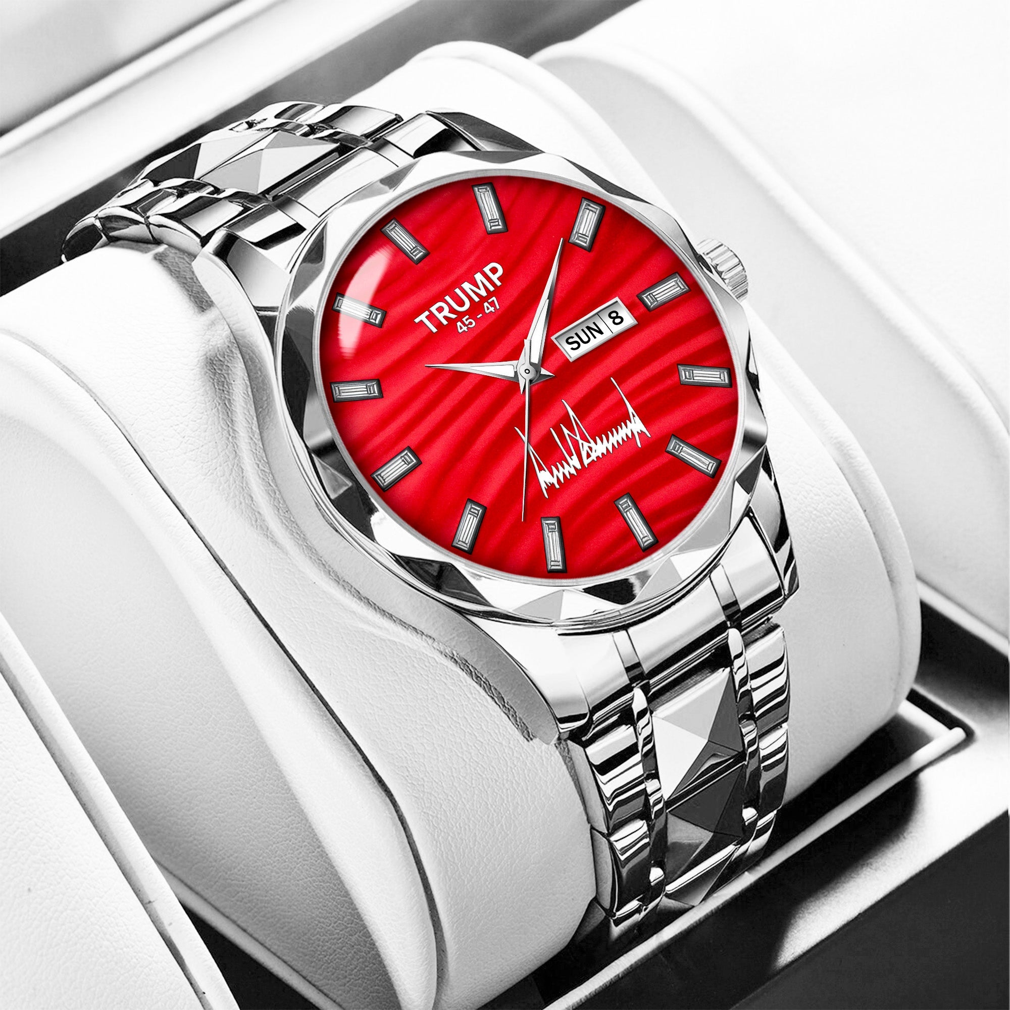 TRUMP 45-47 Watch 2026 Luxury Silver – Signature Red Dial