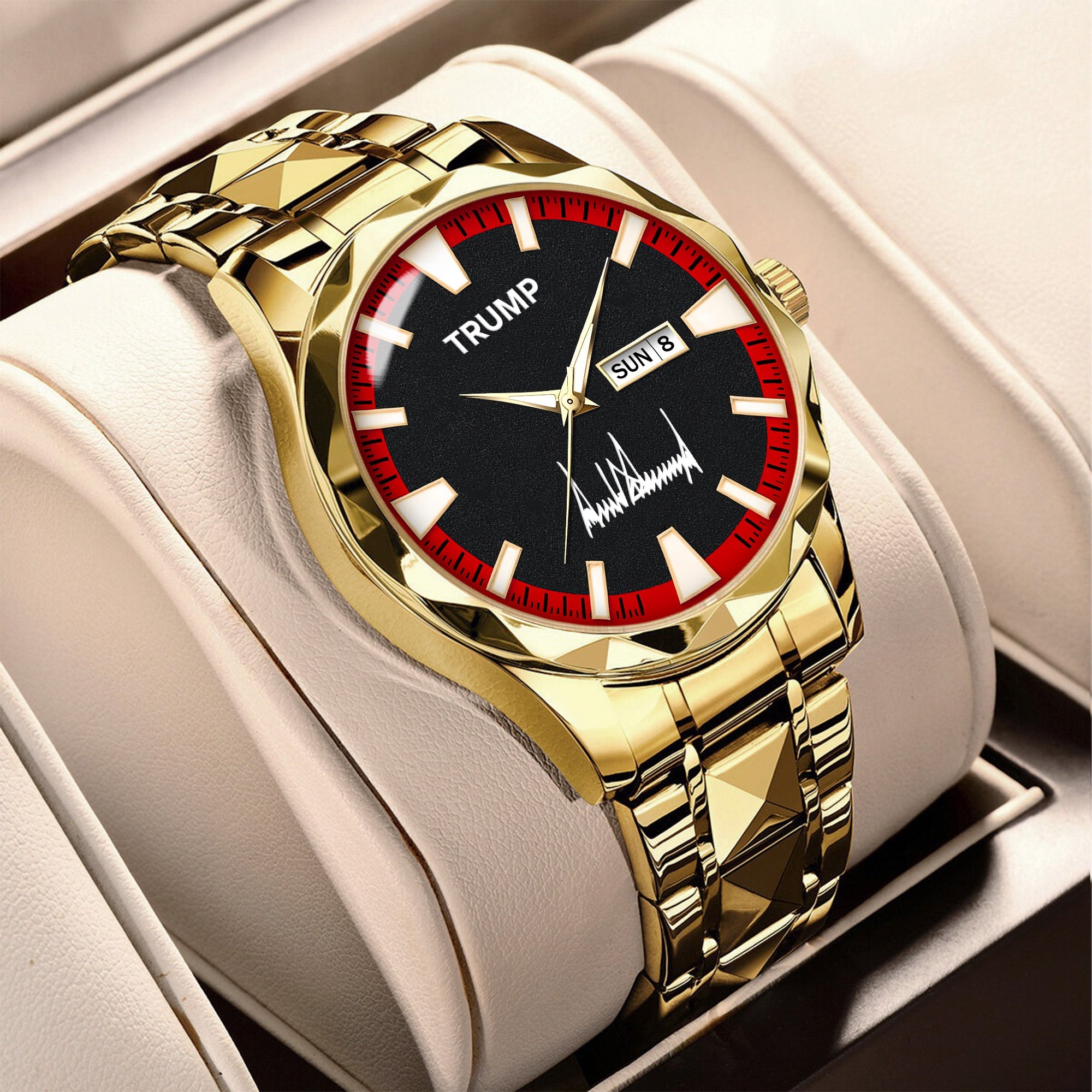 TRUMP Watch 2026 Luxury Gold Steel – Signature Red Sport Dial