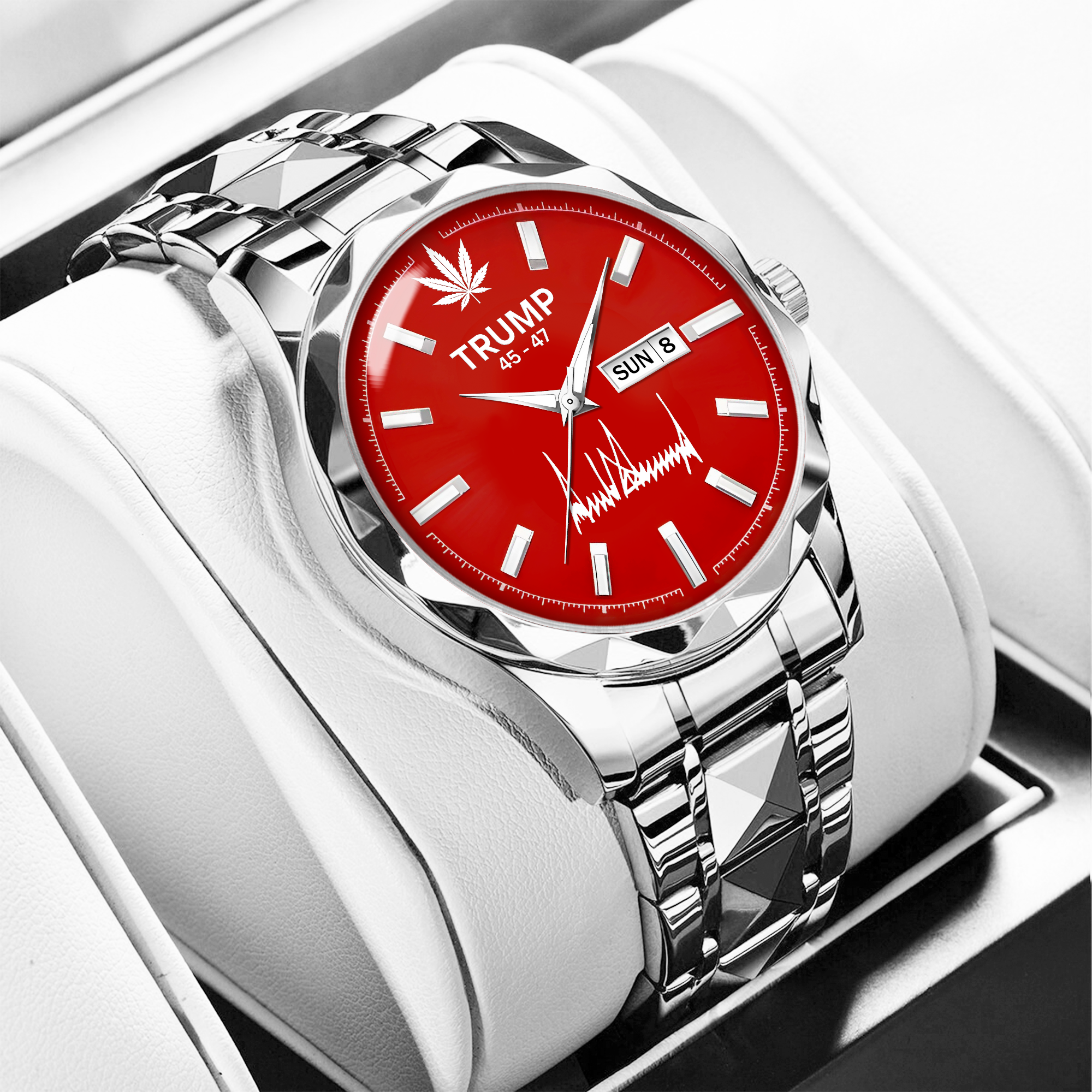 TRUMP 45–47 Schedule III Limited Watch 2026 – Silver Steel Case, Red Dial – Luxury Men’s Watch