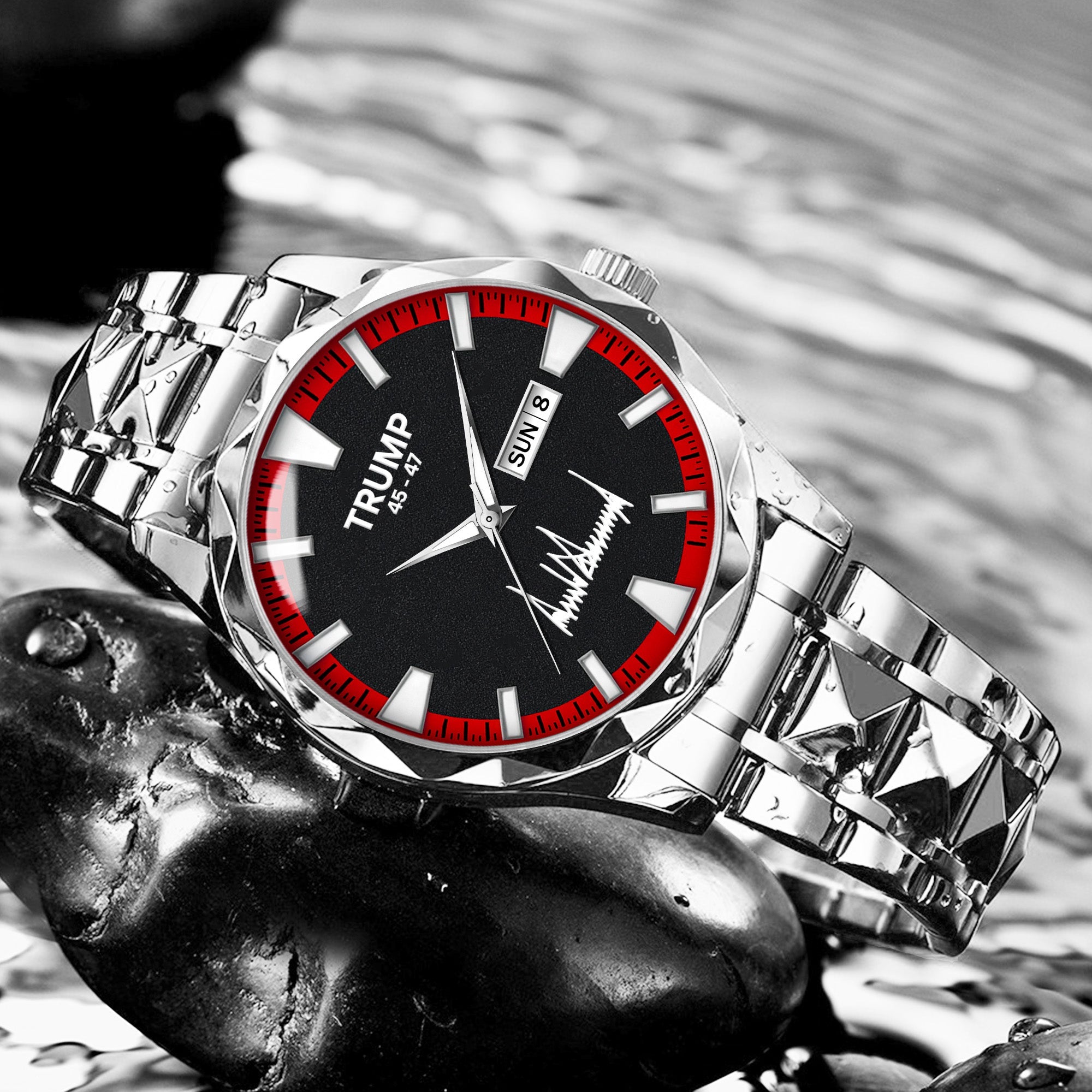 TRUMP 45-47 Watch 2026 Luxury Silver Steel – Signature Red Sport Dial