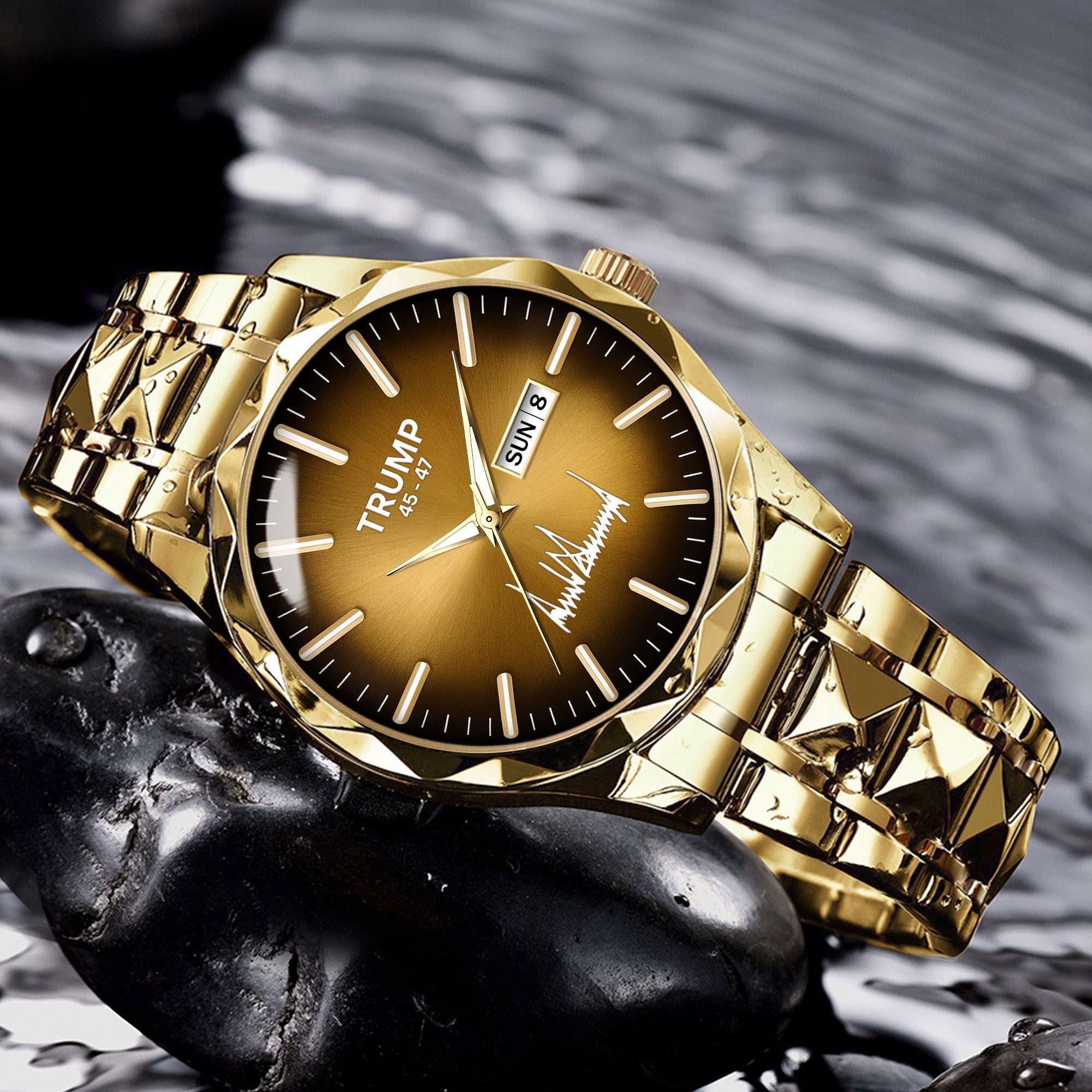TRUMP 45-47 Watch 2026 Luxury Gold – Chocolate Brown Sunburst Dial