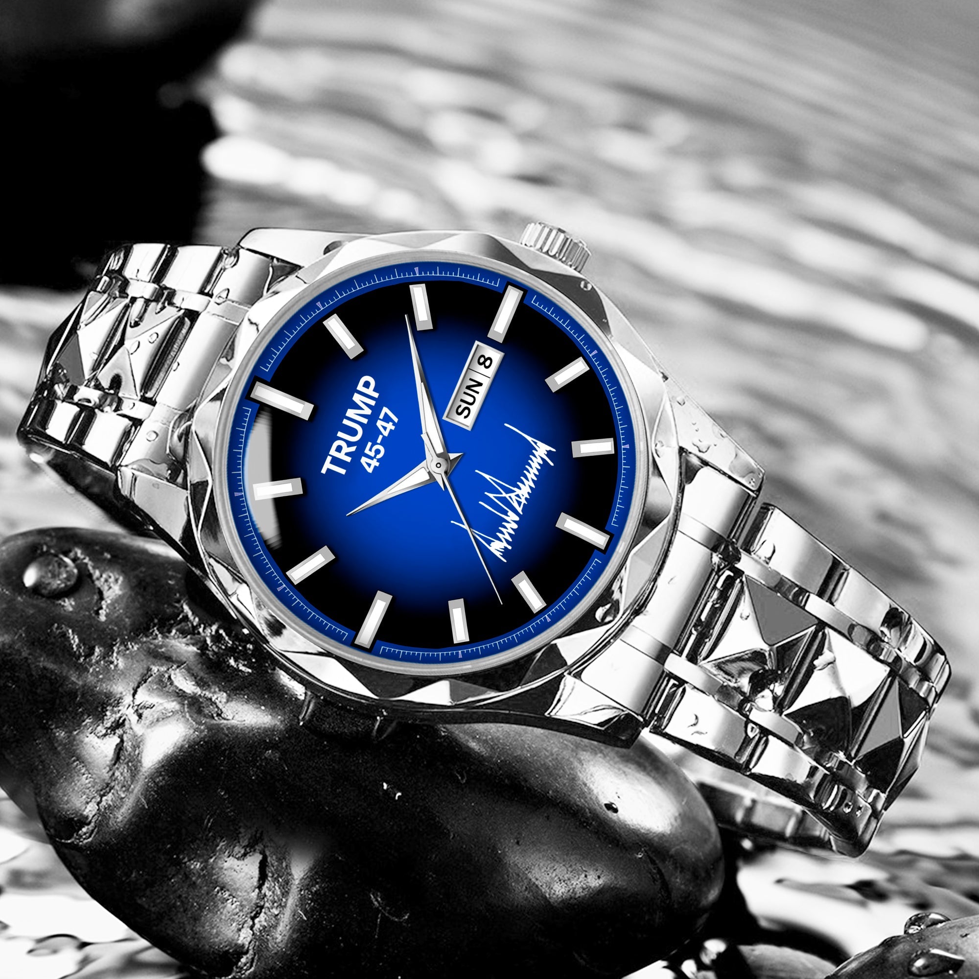 TRUMP 45-47 Watch 2026 Luxury Silver – Deep Midnight Blue Dial – Watch for Men