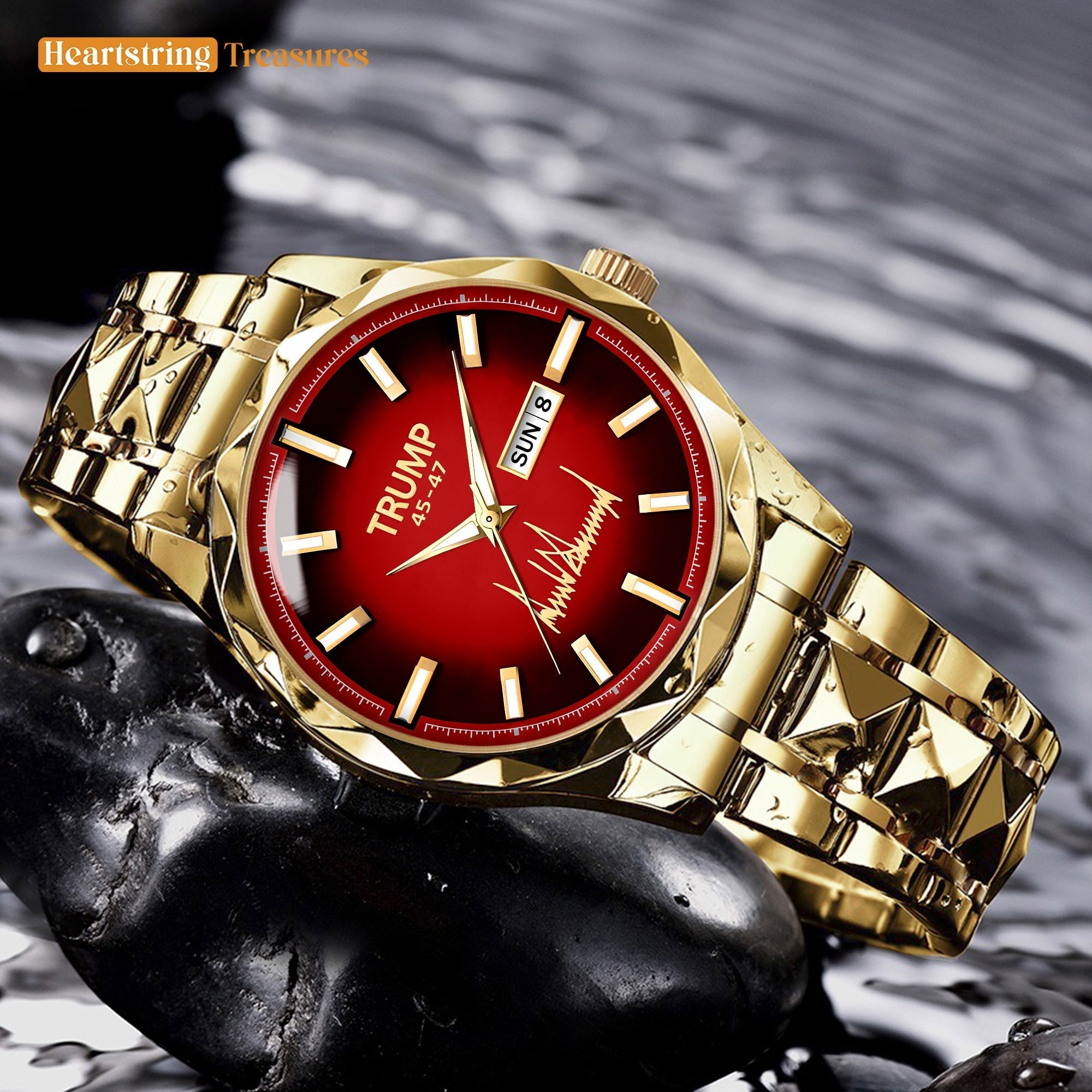 TRUMP 45-47 Watch 2026 Gold Red Dial - Gold Watches for Men